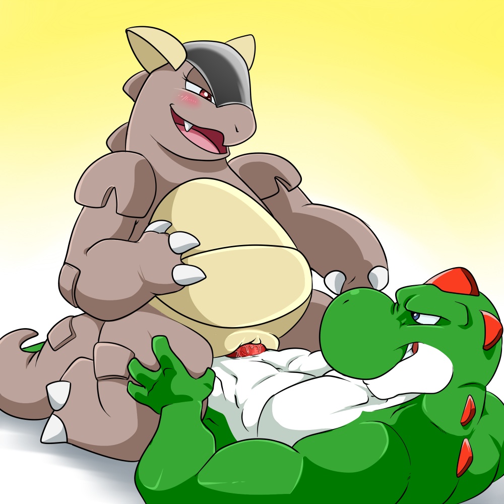 lonbluewolf, kangaskhan, yoshi, nintendo, super mario bros., 2015, crossover, abs, anthro, biceps, blue eyes, blush, claws, clitoris, duo, erection, eyelashes, fangs, female, kneeling, lying, male, mammal, muscles, nude, on top, open mouth, pecs, penetration, penis, pokemon, pussy, red eyes, scalie, sex, shadow, smile, spread legs, spreading, straight, teeth, toe claws, toes, tongue, vaginal penetration, 