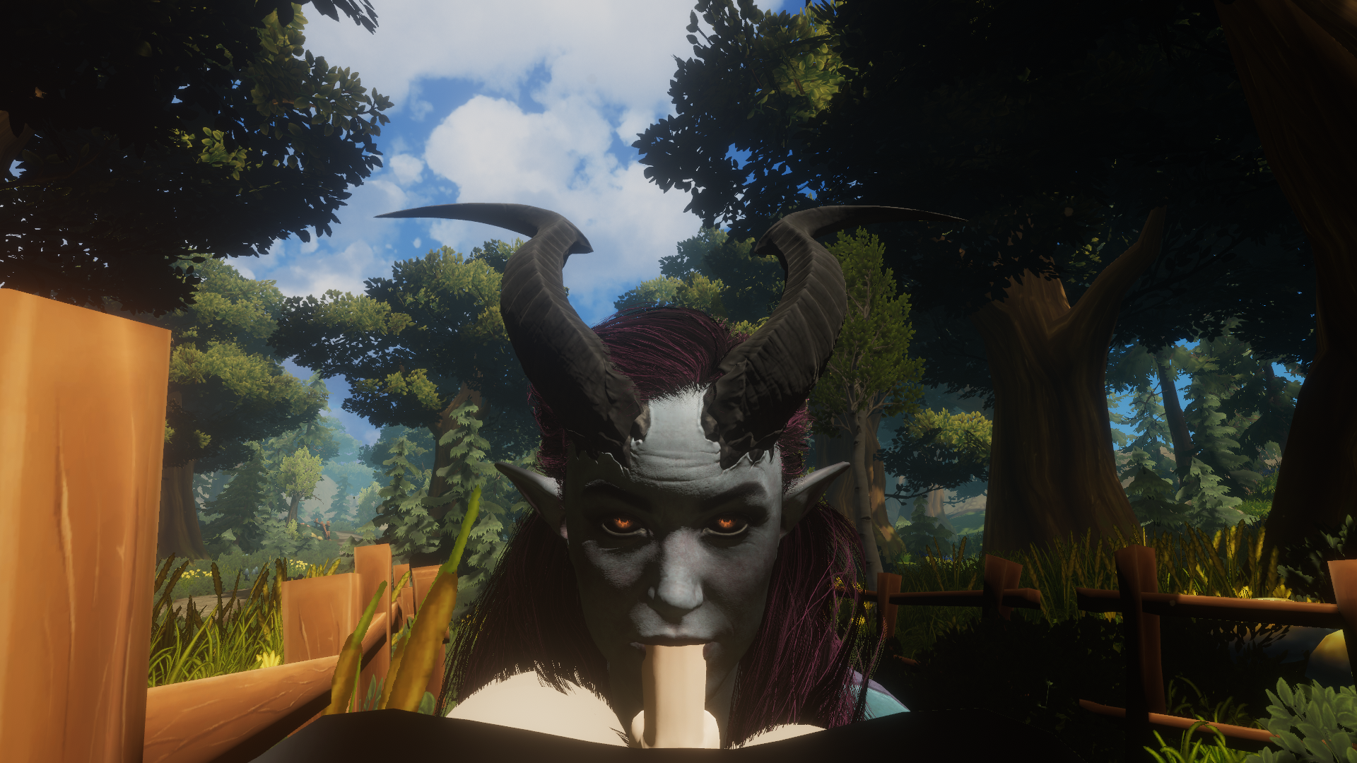 3d alfira baldur's_gate_3 blowjob blue_skin dungeons_and_dragons fellatio horns pointy_ears purple_hair tiefling yellow_eyes