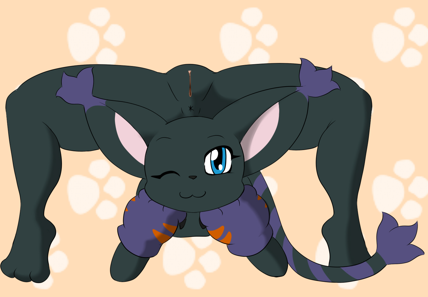 killy00, blackgatomon, bandai, digimon, anthro, anus, feline, female, flexible, mammal, pussy, solo, young, 