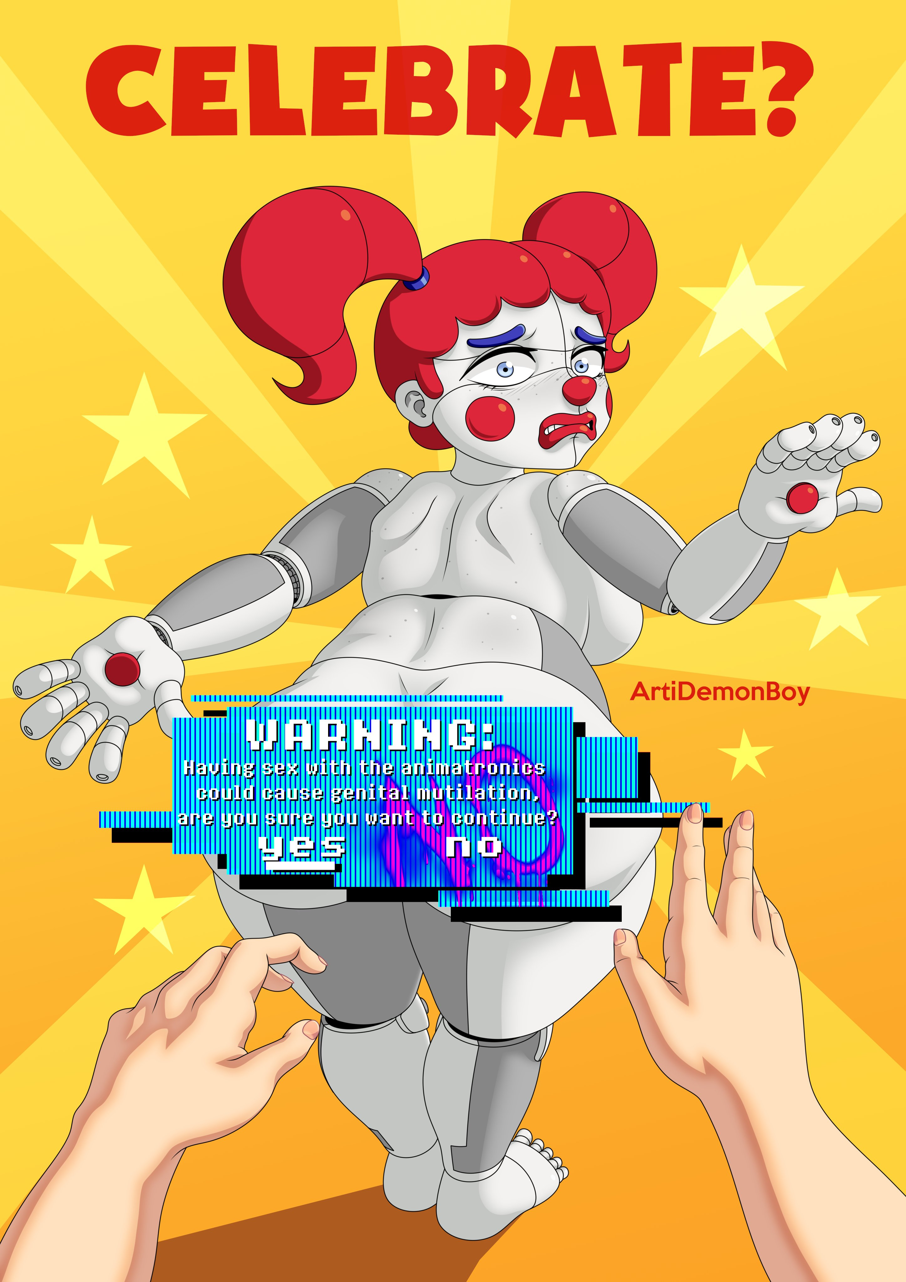 1boy 1girls alternate_version_available animatronic anus artidemonboy ass censored circus_baby circus_baby_(fnaf) female five_nights_at_freddy's five_nights_at_freddy's:_sister_location male nude nude_female pussy red_hair robot robot_girl tagme twintails