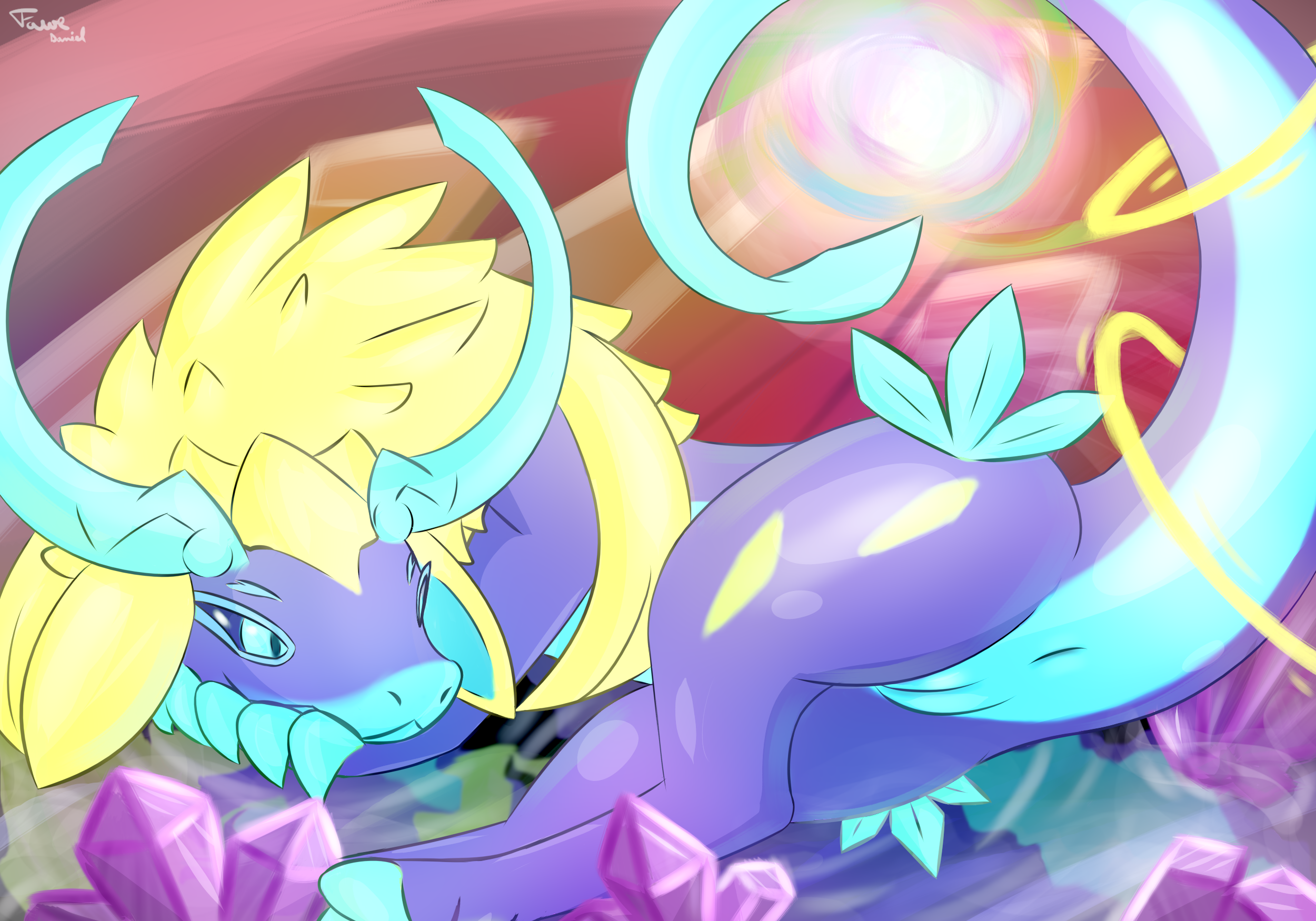 digital media (artwork), hi res, shaded, anus, claws, crystal, dragon, fawe, female, feral, fur, furred dragon, genitals, hair, horn, nude, pussy, signature, solo, 