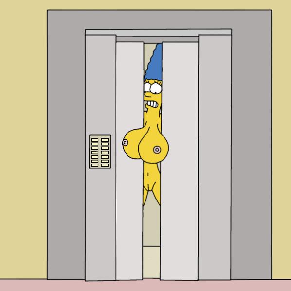 marge simpson, the simpsons, color, tagme, breasts, elevator, female, female only, front view, human, indoors, jsl, nipples, nude, solo, vulva, 