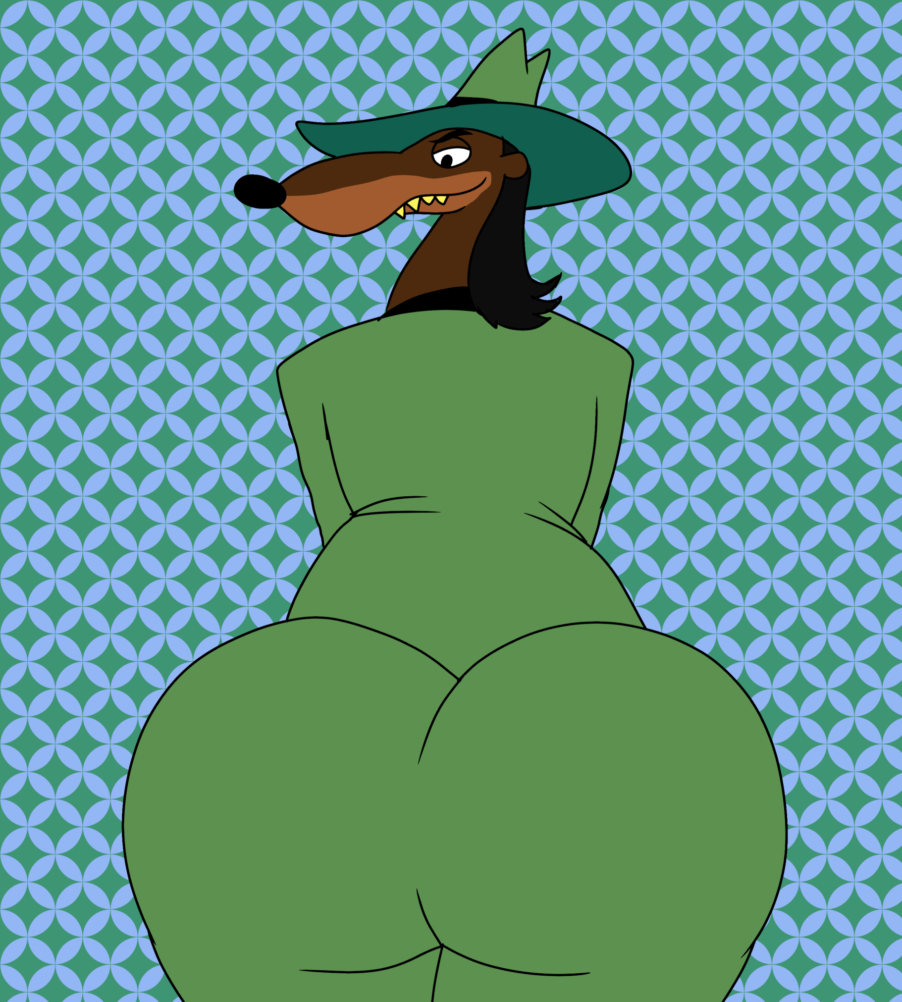 2d 2d_(artwork) 3:4 anthro ass ass_focus background big_ass big_ass_(male) big_butt black_hair blue_background brown_fur brown_hair butt clothing digital_drawing digital_drawing_(artwork) disney fanart fur greasy_(character) green_clothing hair hat headgear headwear highres huge_ass looking looking_at_viewer looking_back male male_only showing_ass showing_off smile smile_at_viewer smiling smiling_at_viewer teeth teeth_showing toon_patrol weasel who_framed_roger_rabbit wolffox90210