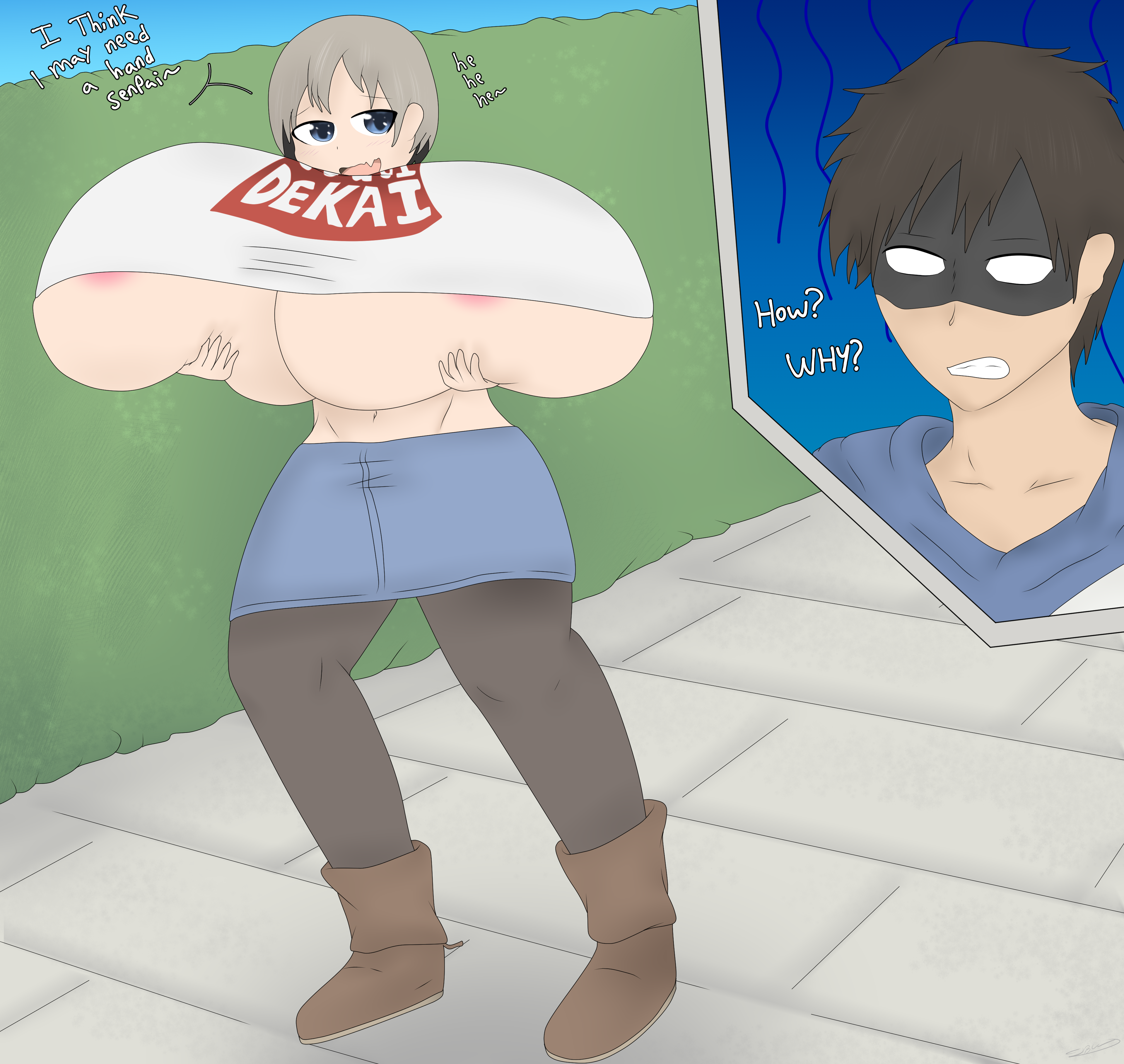 artist request, sakurai shinichi, uzaki hana, 1boy, 1girls, big breasts, breasts, brown hair, hair, 