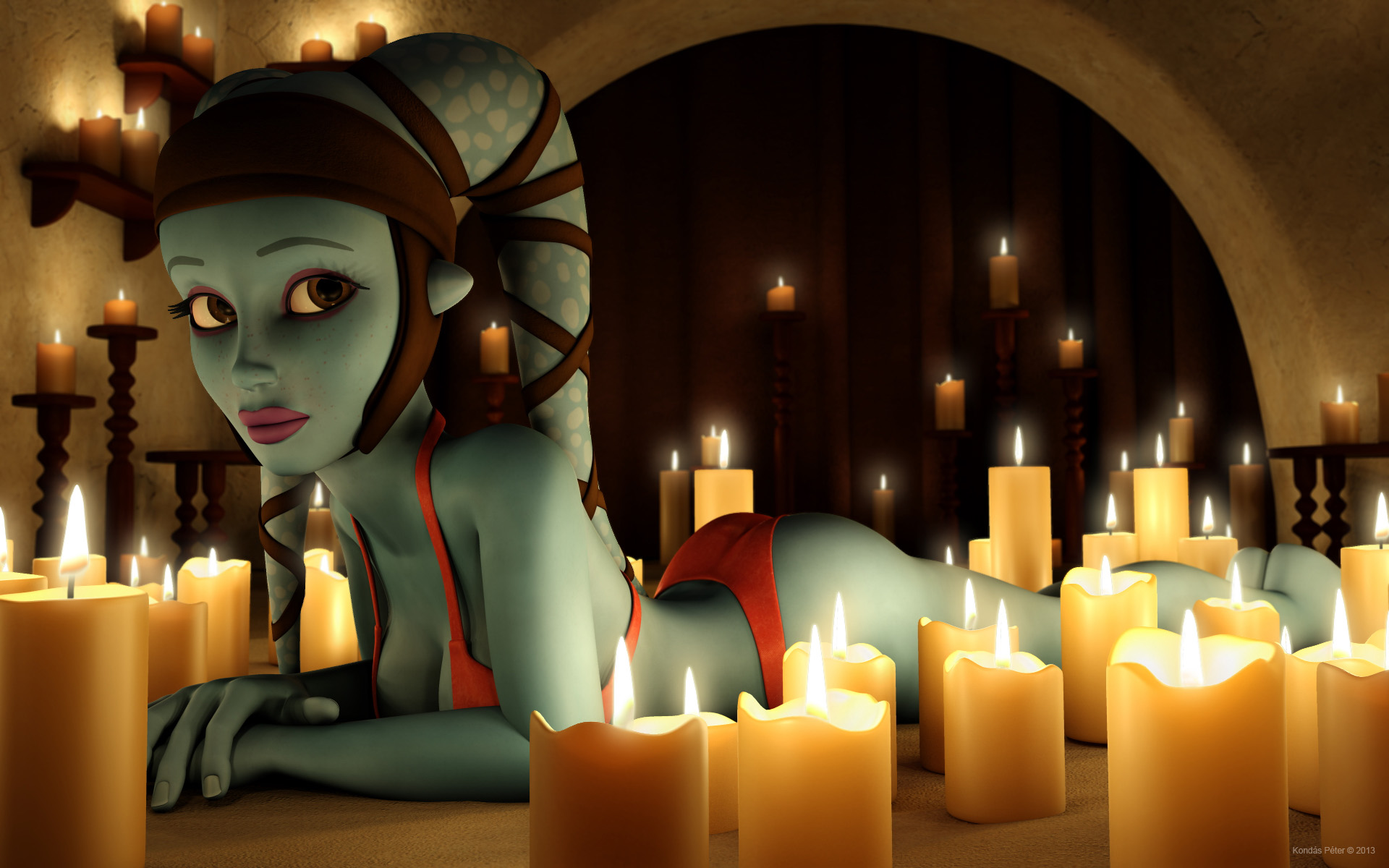 kondaspeter, aayla secura, jedi, jedi master, tatooine, clone wars, star wars, 3d, pose, 1girls, alien, alien girl, artist name, bald, bare shoulders, barefoot, big breasts, blue skin, busty, candle, cleavage, curvy, detailed background, eyelashes, female, female only, fire, front view, headgear, hourglass figure, humanoid, indoors, inside, lingerie, looking at viewer, lying, mammal, midriff, posing, purple lips, room, shadow, shiny, shiny skin, sitting, solo, twi'lek, voluptuous, wide hips, yellow eyes, 