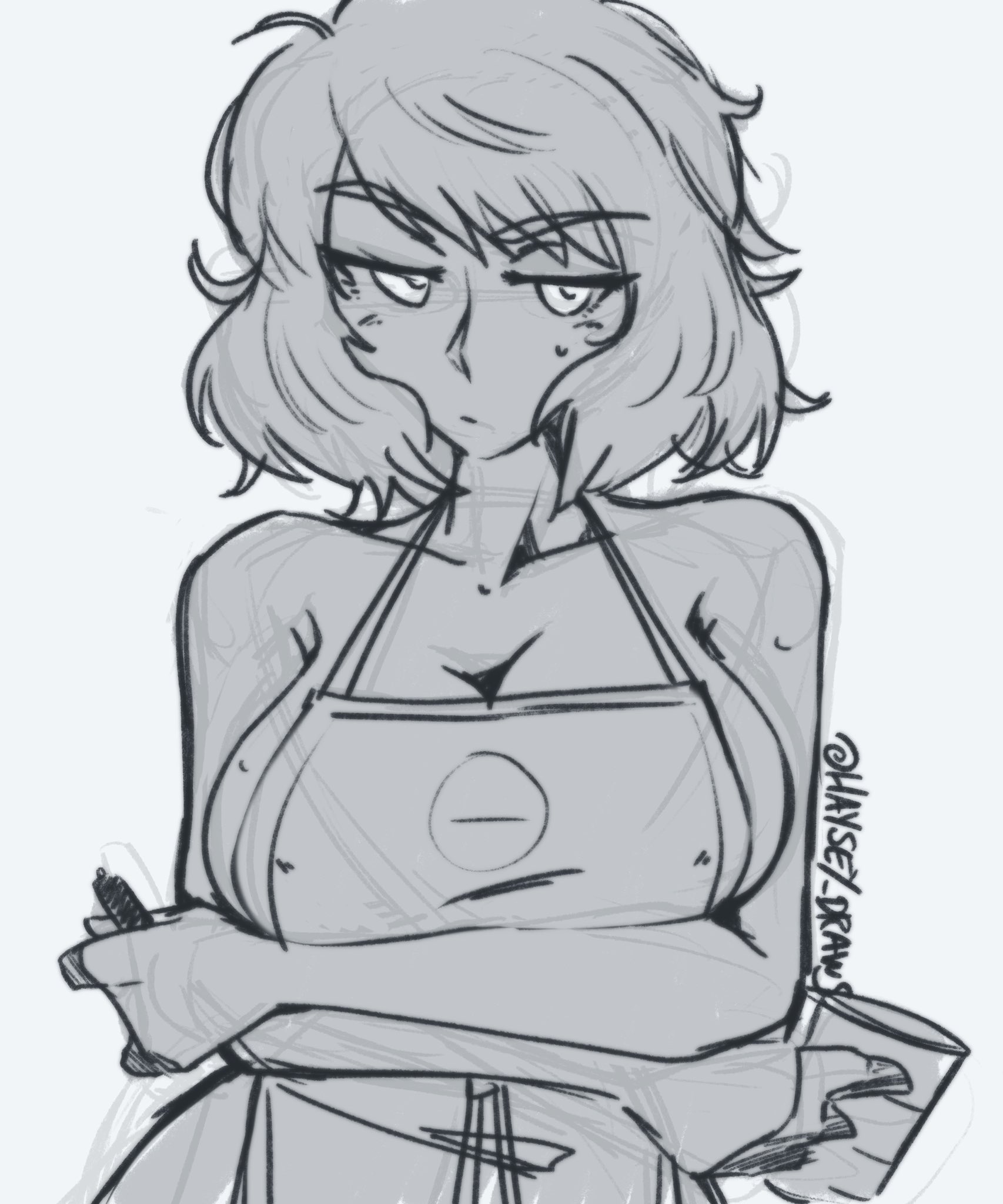 sadayo kawakami, persona, persona 5, apron, apron only, haysey draws, 