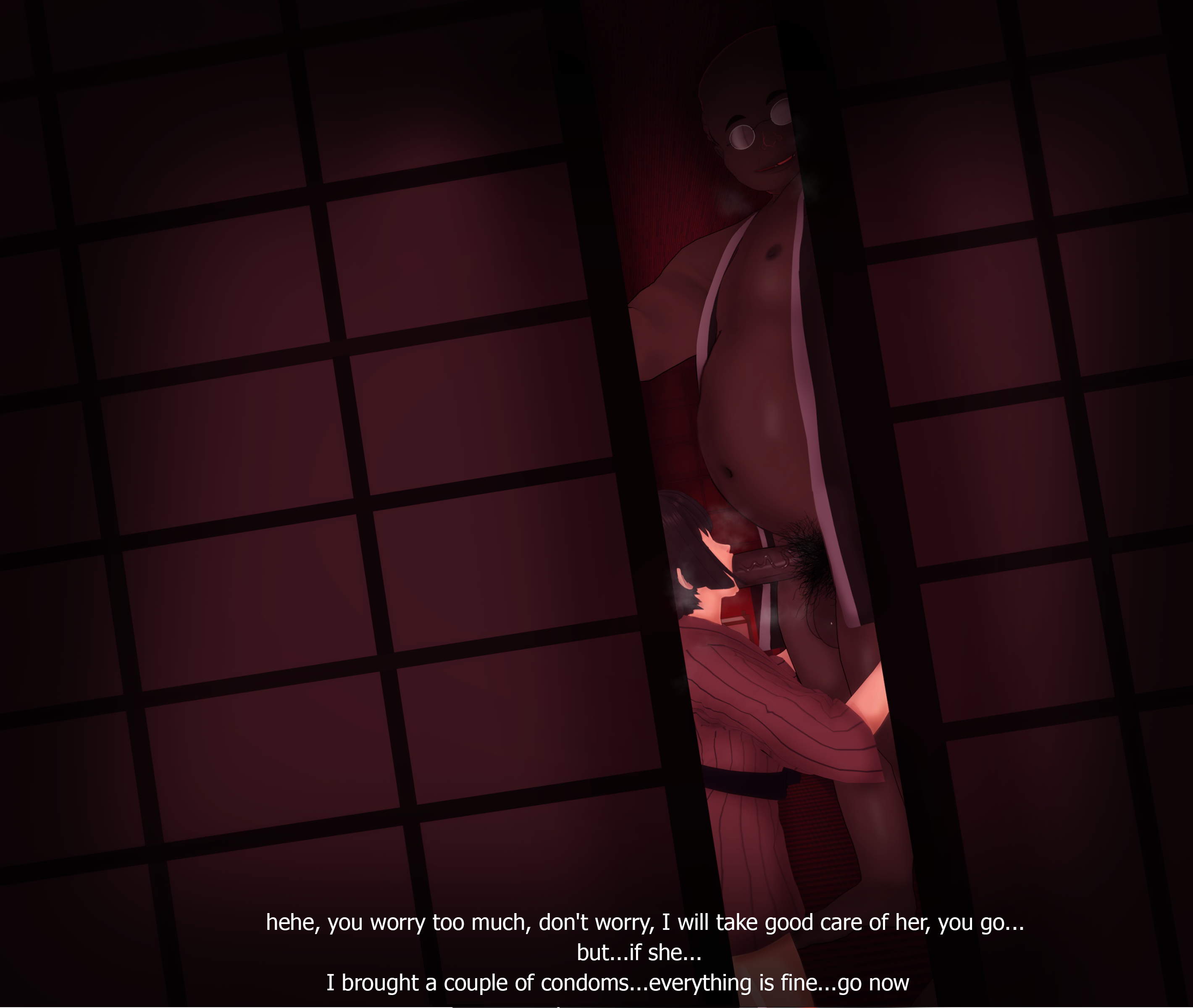 1boy 1girls 3d :d absurd_res absurdres black_hair breasts cheating cheating_wife cuckold cuckold_pov dark-skinned_male dark_skin dialogue english_text erection excessive_pubic_hair fat fat_male fellatio female glans glasses hi_res high_resolution highres japanese_clothes looking_at_viewer male male_pubic_hair married_female mature mature_female milf netorare ntr open-mouth_smile open_mouth oral original penis pov pubic_hair sex smile third-party_edit traditional_clothes uncensored veiny_penis vyrus_smith