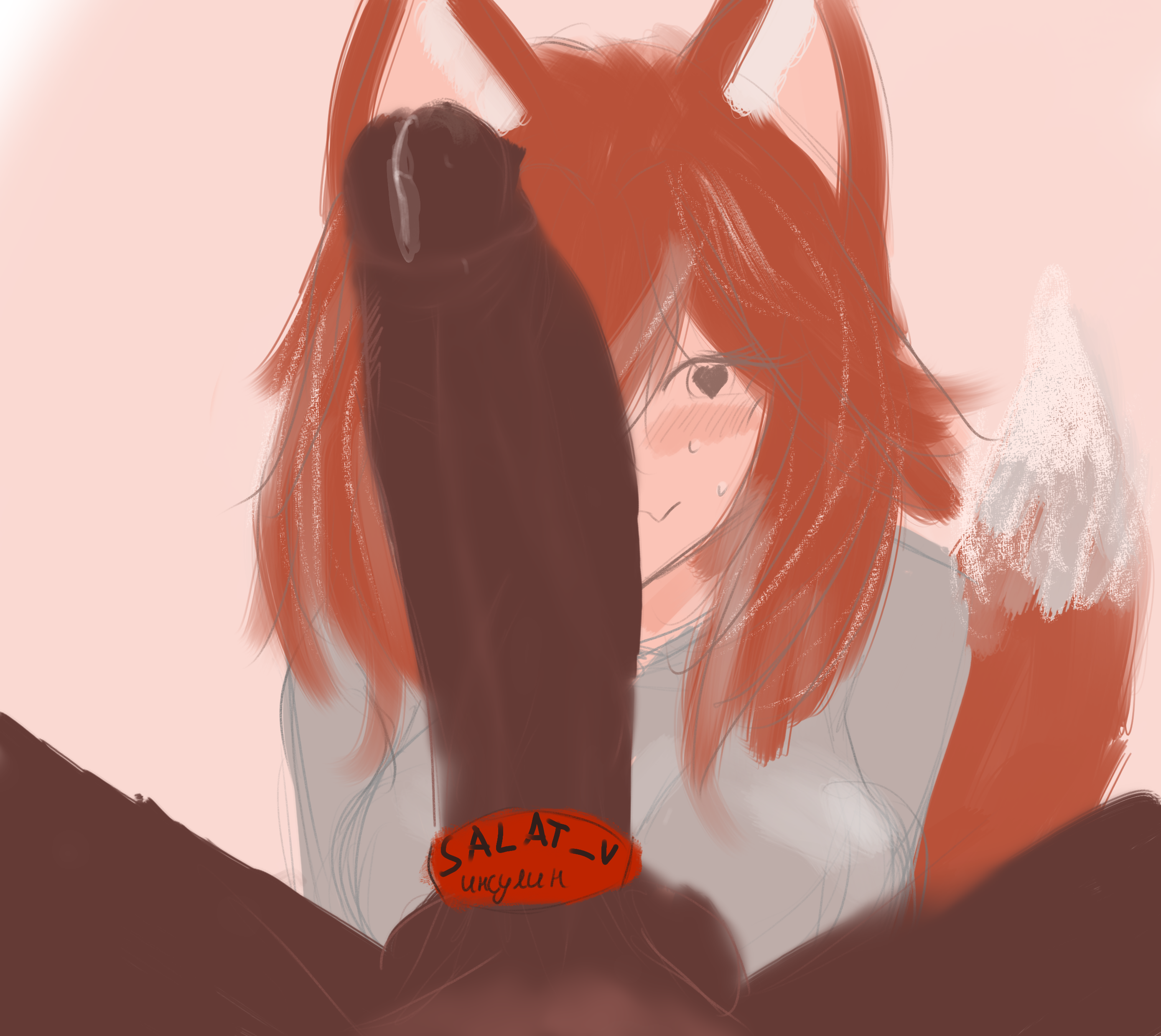 1girls clothed dark-skinned_male dark_skin fanel female fox_ears fox_tail male salat_v sketch