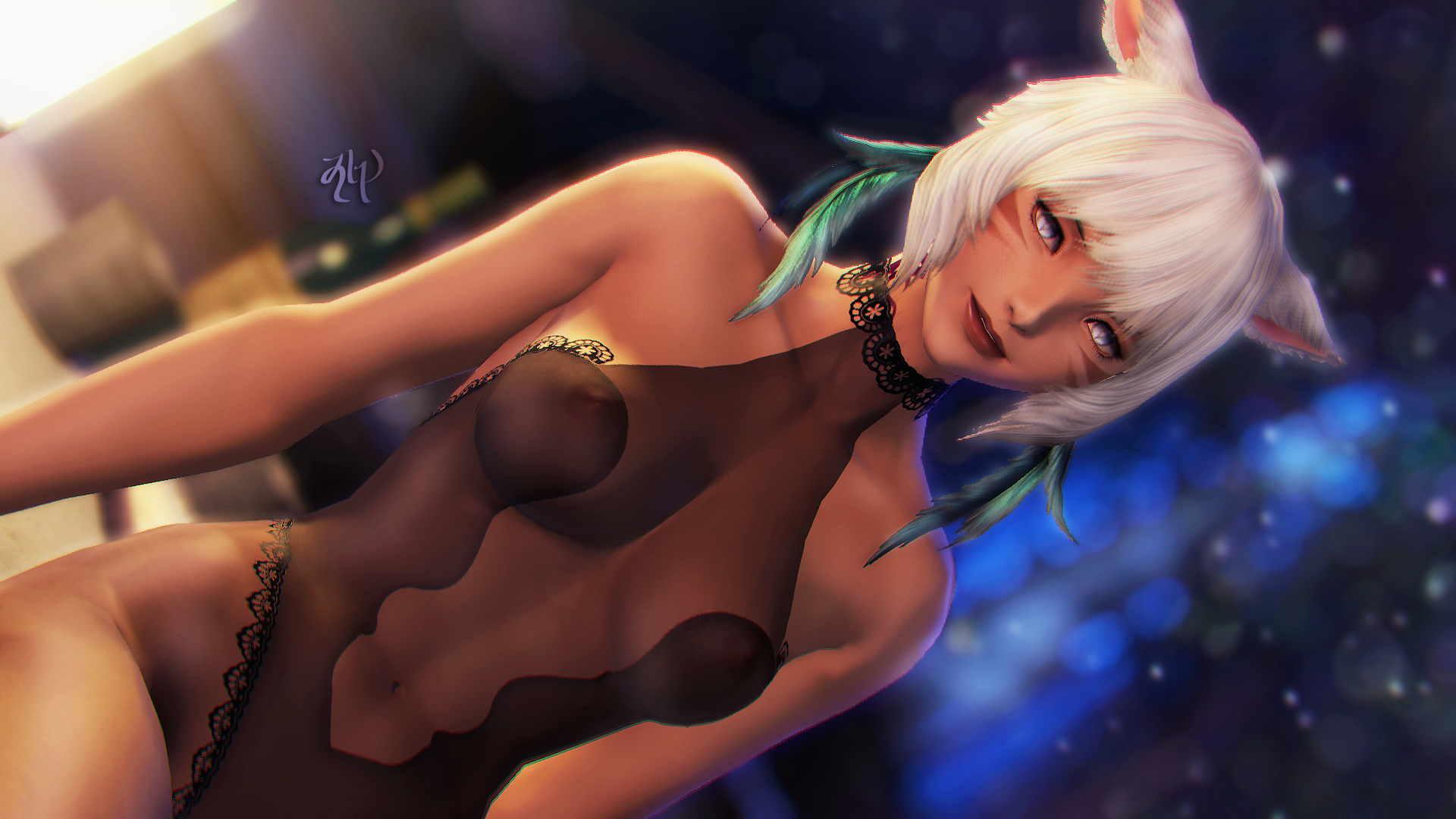 zly, final fantasy, final fantasy xiv, square enix, 1girls, areolae, breast...