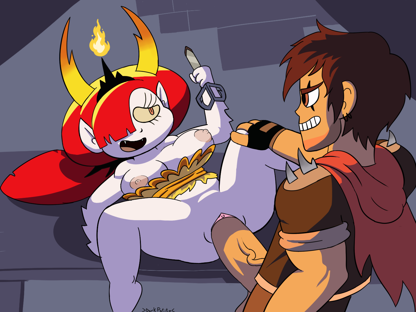 darkpatito, hekapoo, marco diaz, star vs the forces of evil, female, horns, long hair, red hair, 