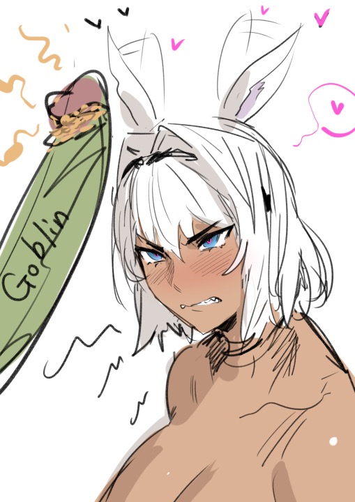kunaboto, caenis (fate/grand order), fate/grand order, fate (series), angry, animal ears, big penis, blue eyes, blush, caenis (fate), fangs, goblin, green skin, gritted teeth, heart, heart-shaped pupils, huge cock, silver hair, smegma, 