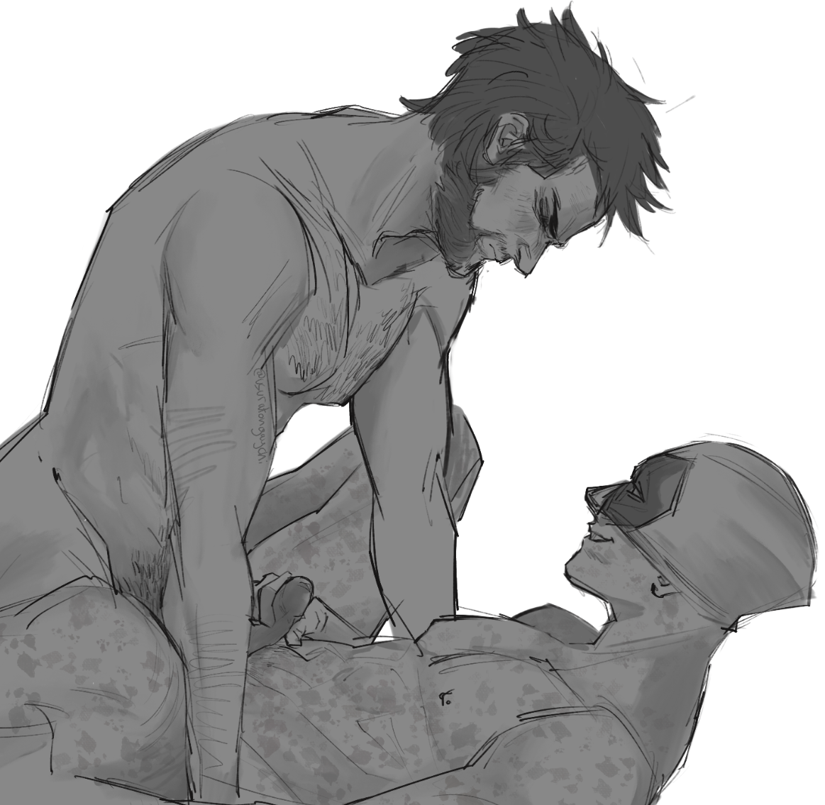 boner deadpool erection gay gay_sex male male_only marvel marvel_comics mask masturbation missionary missionary_position monochrome nude poolverine scars usuratongaychi wade_wilson wolverine_(x-men) x-men yaoi