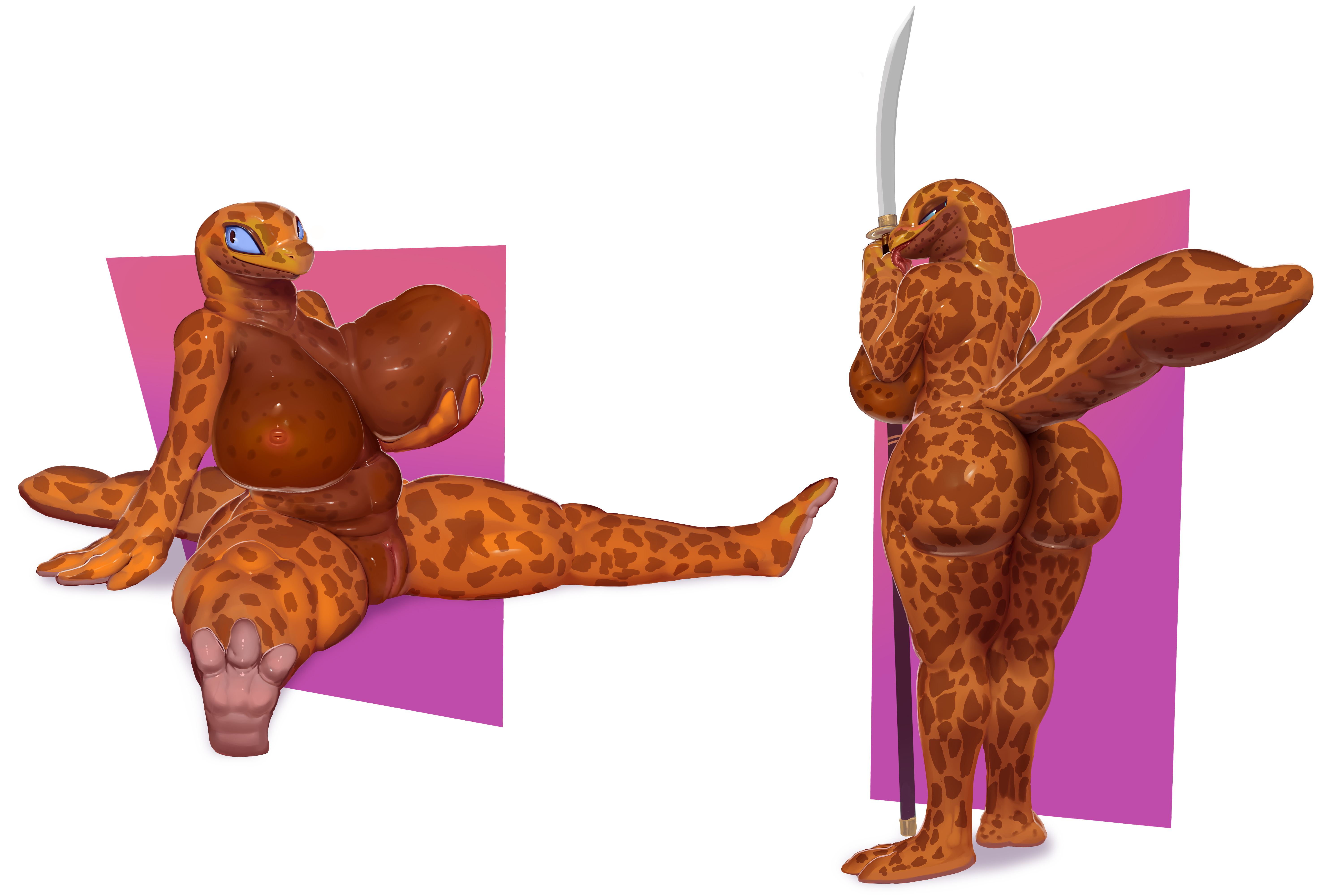 absurd res, hi res, anthro, ass, big breasts, big butt, breasts, female, genitals, goldmikun, nipples, nude, pussy, smile, 