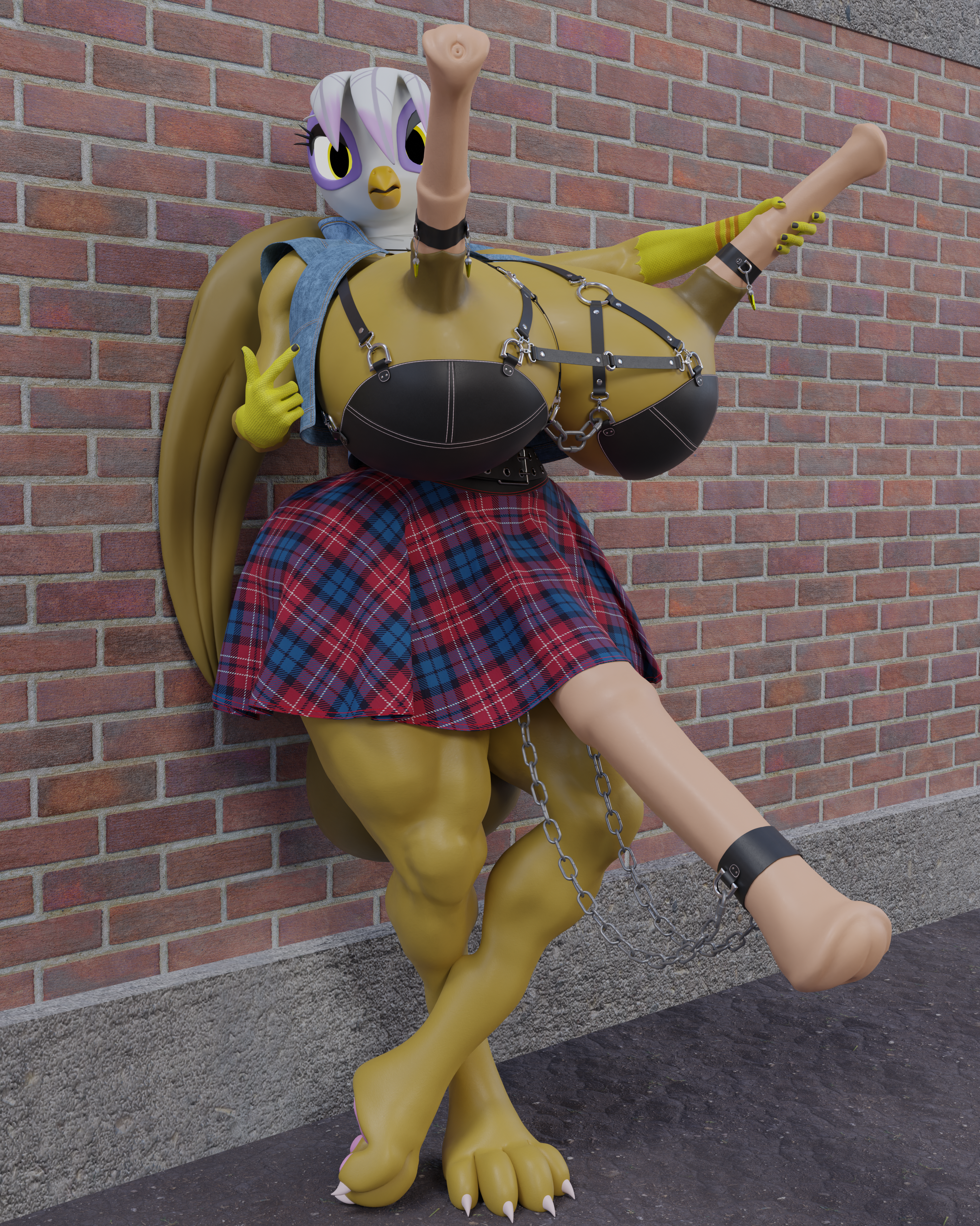 absurd_res accessory animal_genitalia animal_penis anthro avian balls beak big_breasts black_fingernails blender_(software) bottomwear bra breasts brick_wall brown_body brown_skin clothing denim denim_clothing denim_jacket denim_topwear equine_genitalia equine_penis feathers fingernails friendship_is_magic futanari genitals gesture gilda_(mlp) gryphon hand_gesture hasbro hi_res huge_breasts intersex jacket jhonnytimber leaning_against_wall leather leather_bra leather_clothing leather_topwear leather_underwear looking_at_viewer multi_genitalia multi_penis muscular my_little_pony mythological_avian mythological_creature mythology nails pattern_bottomwear pattern_clothing pattern_skirt penis penis_accessory penis_chain penis_grab penis_nipples plaid plaid_bottomwear plaid_clothing plaid_skirt pointing pointing_at_penis scales skirt tan_penis topwear triphallia underwear unusual_anatomy unusual_anatomy_placement unusual_genitalia_placement unusual_penis_placement wall_(structure) white_body white_feathers white_skin wings yellow_body yellow_scales