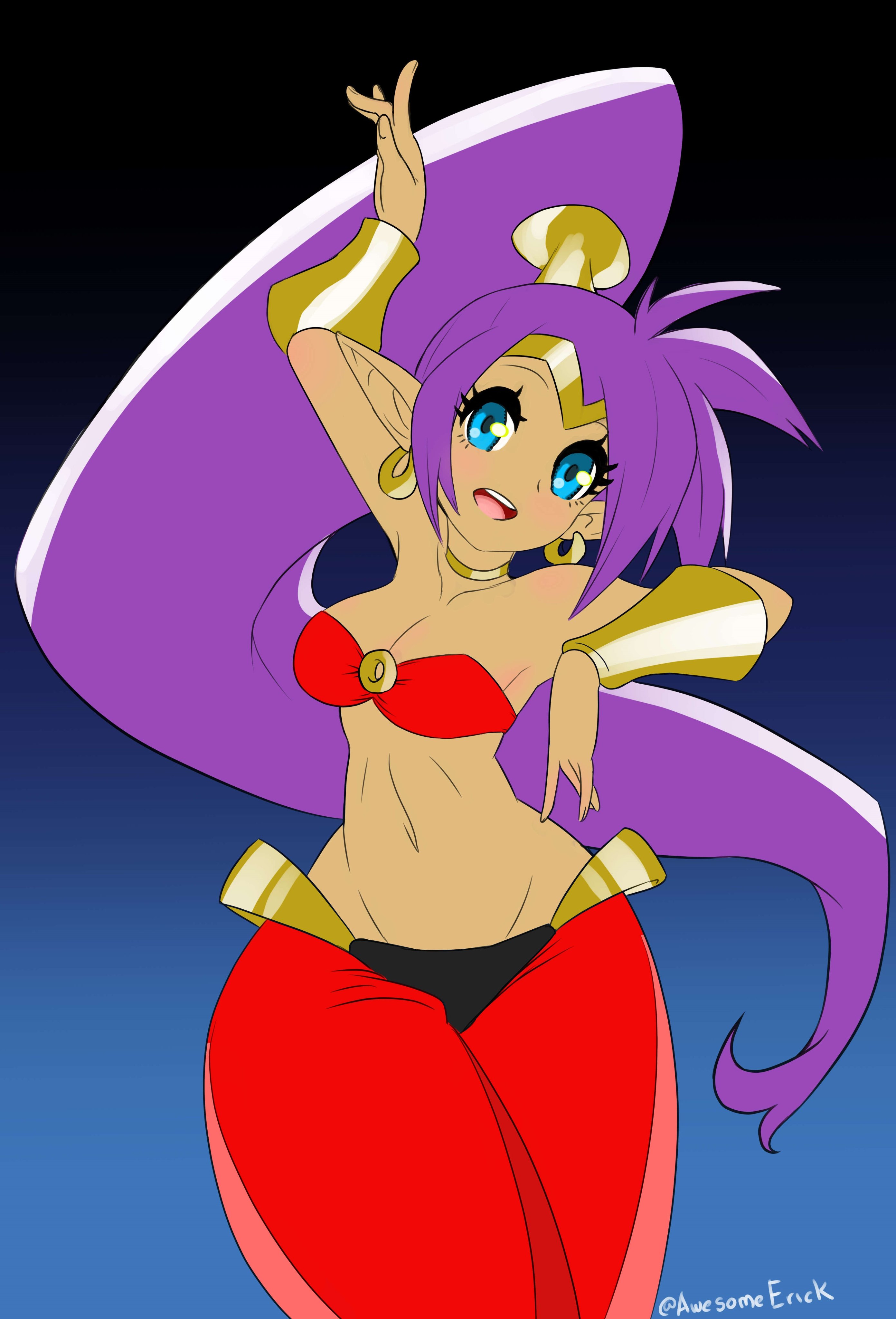 awesomeerix, shantae (character), shantae, belly dancer, genie, thick thigh...