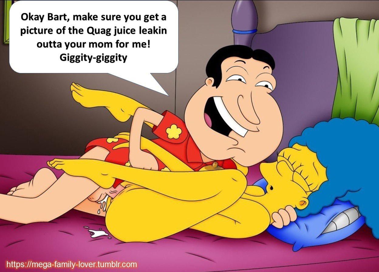 glenn quagmire, marge simpson, the simpsons, asian male, bed, blue hair, cheating, interracial, yellow skin, 