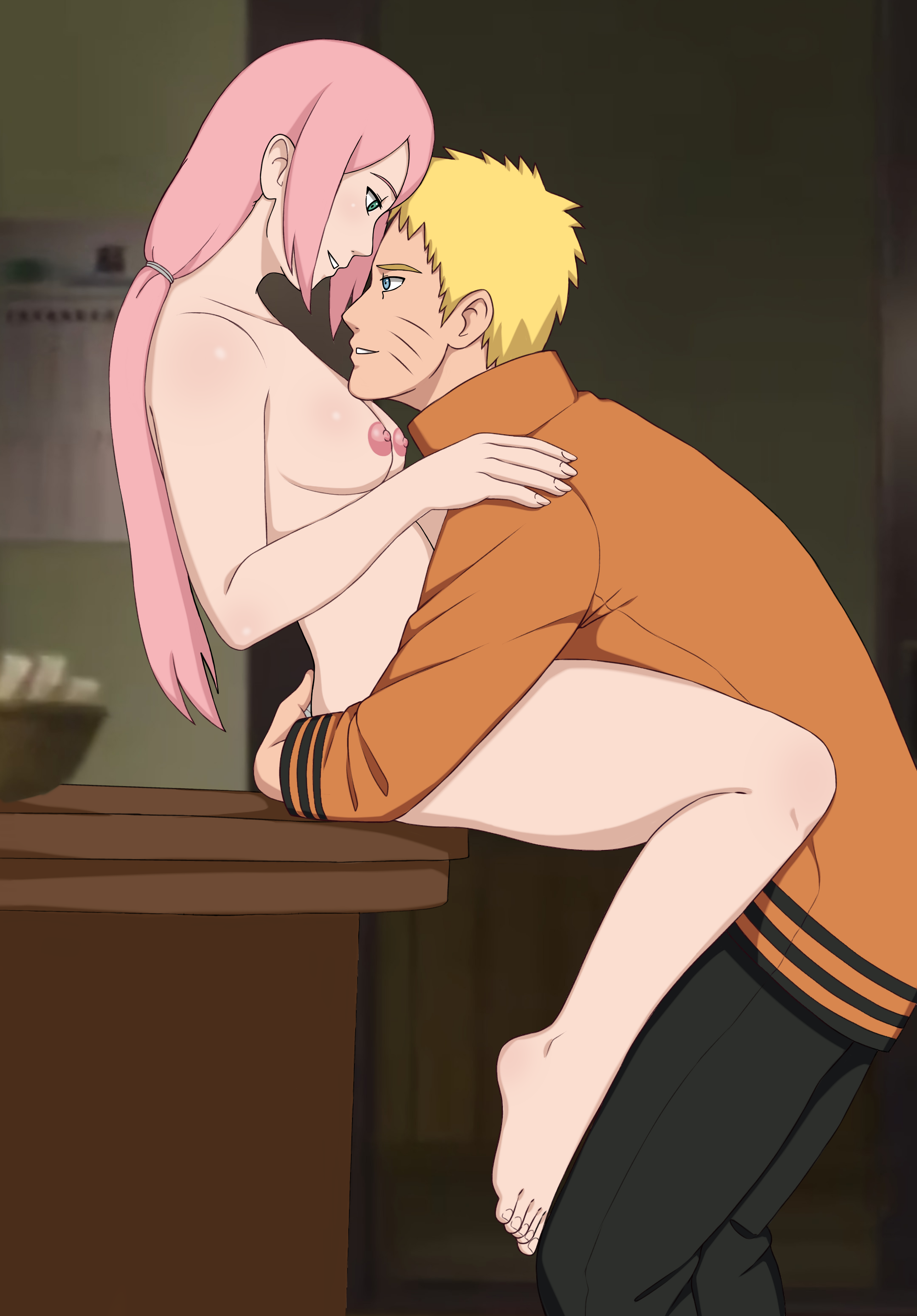 1boy 1girls alternate_hairstyle bandaged_arm bandages barefoot before_sex blue_eyes boruto:_naruto_next_generations breasts carrying carrying_partner cheating cheating_husband cheating_wife clothed_male_nude_female completely_nude feet female fully_clothed fully_clothed_male green_eyes high_resolution hug indoors jack_.mery jacket kitchen lifting lifting_person light-skinned_female light_skin long_hair looking_at_another looking_at_each_other looking_at_partner male male/female milf naruto naruto_(series) nipples nude nude_female pants petite ponytail romantic romantic_couple sakura_haruno short_hair side_ponytail sitting sitting_on_table smile straight table tied_hair uncensored uzumaki_naruto very_long_hair whisker_markings whiskers yellow_hair