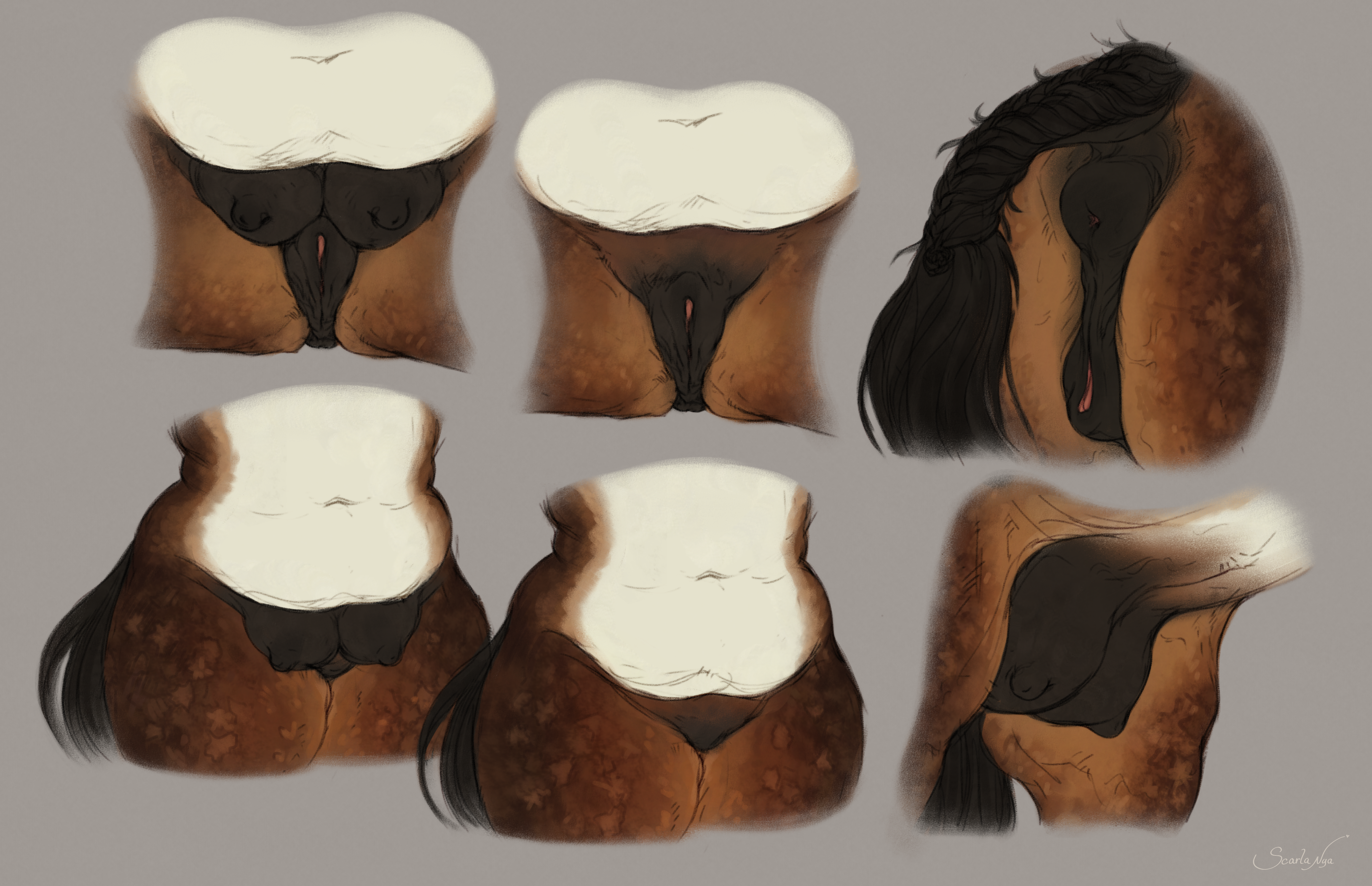absurd_res animal_genitalia animal_vulva anthro anus belly braided_tail equid equine equine_anus equine_genitalia equine_vulva female feral genitals hi_res mammal navel puffy_anus scarlanya slightly_chubby tail teats thick_thighs udders vulva wide_hips