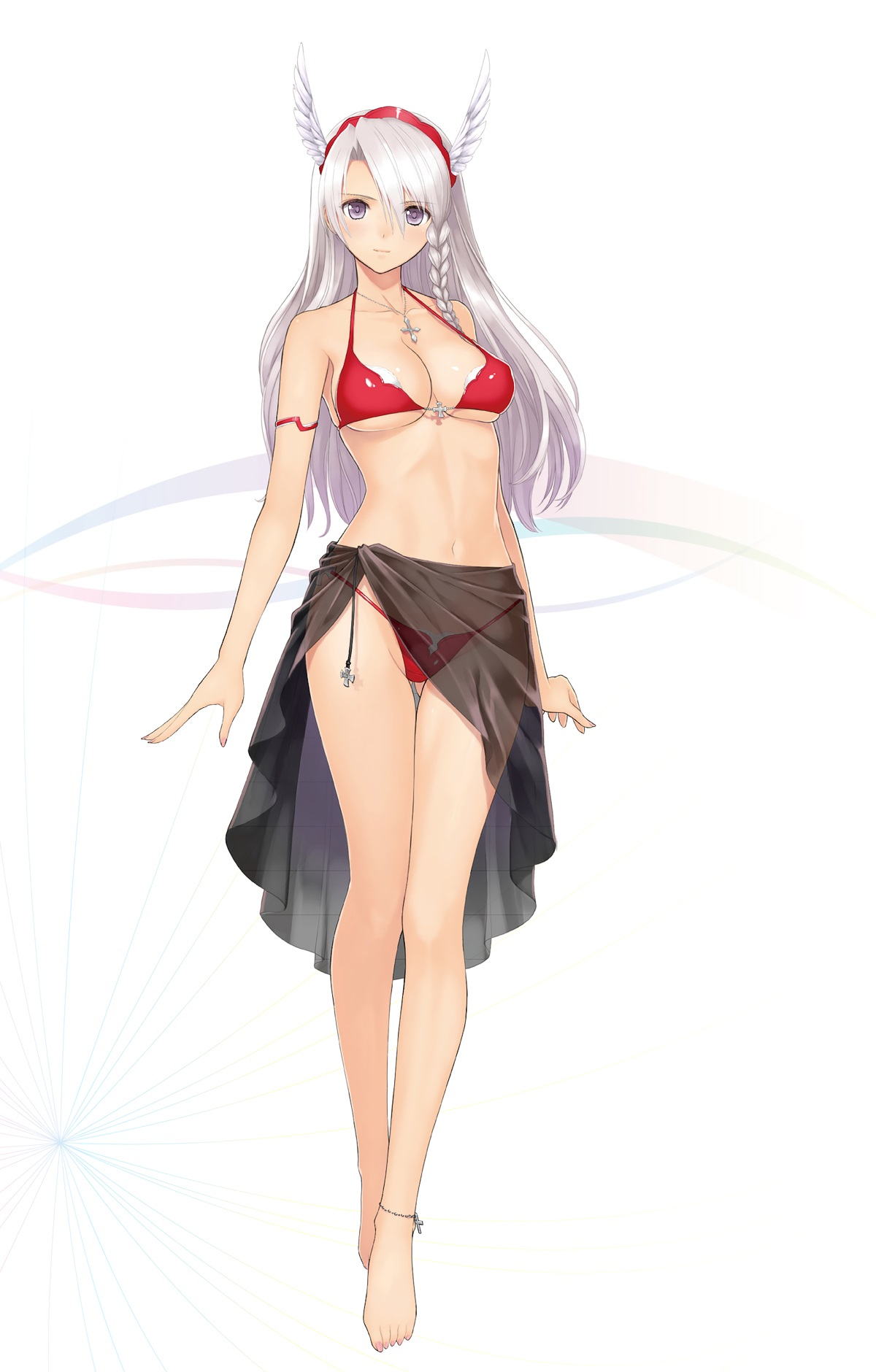 artist request, character request, copyright request, 1girls, breasts, female, long hair, purple eyes, white hair, 