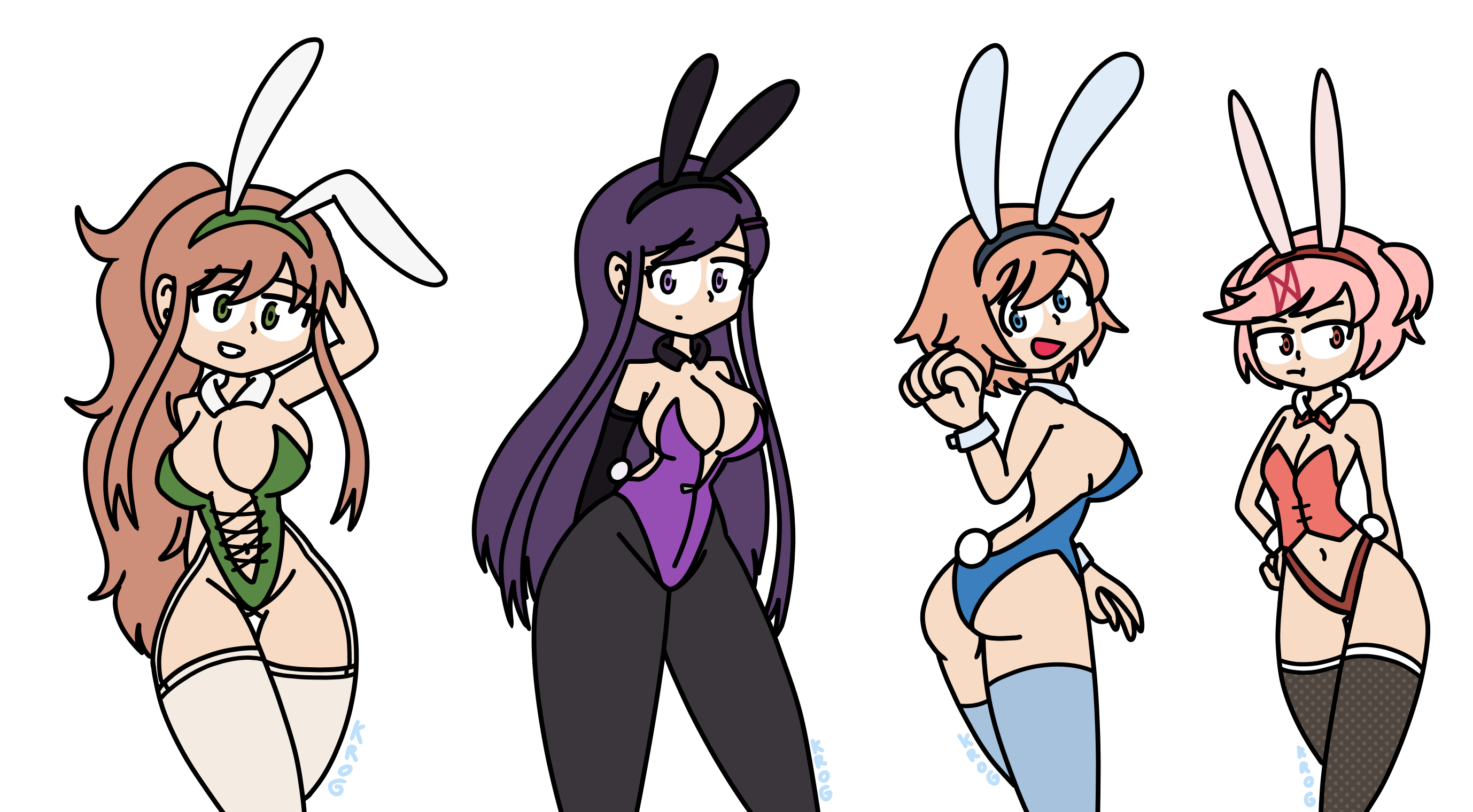 monika, natsuki (doki doki literature club), sayori (doki doki literature club), yuri (doki doki literature club), doki doki literature club, bunny girl, bunnysuit, 