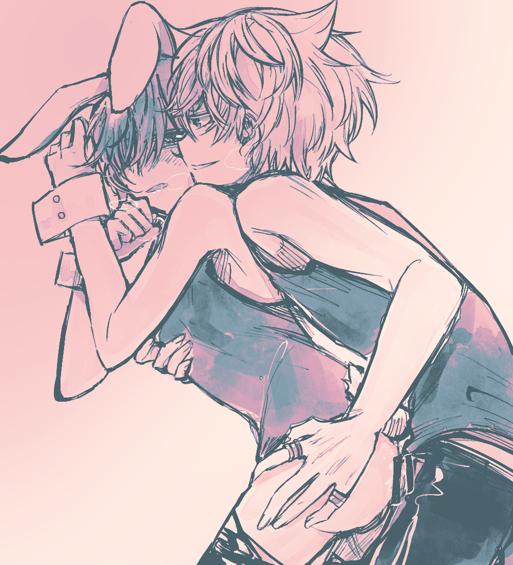colored, aaside, argonavis from bang dream!, asahi nayuta, bunny costume, bunny ear, bunnyboy, bunnysuit, clothed sex, femboy, from behind, from behind position, gay, gay sex, male, male/male, male only, male penetrating, nanahoshi ren, twink, 