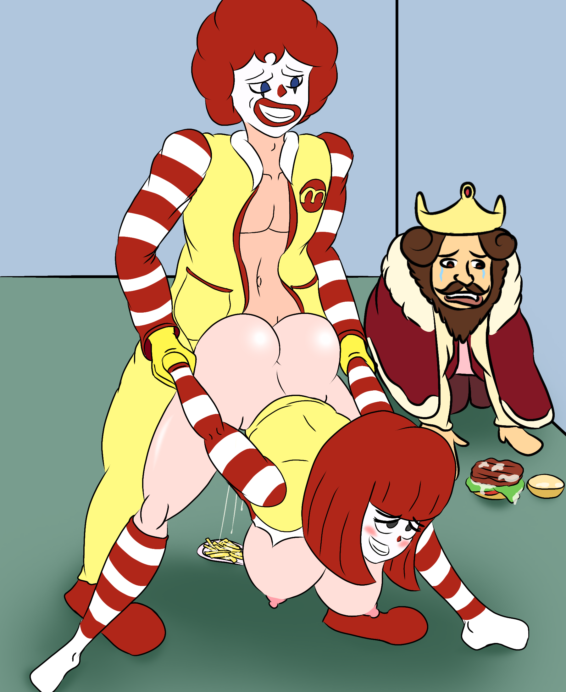 ronald mcdonald, burger king, rule 63, burger, clown, clown girl, crown, cu...