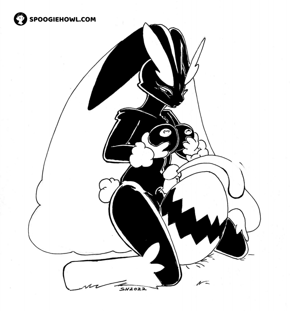 lopunny, nintendo, black and white, monochrome, anthro, bodily fluids, breast play, breast squish, breasts, cleavage, clothed, clothing, cum, ejaculation, genital fluids, genitals, gynomorph, intersex, lagomorph, leporid, mammal, nipples, nude, penis, pokemon, rabbit, solo, spoogiehowl, squish, video games, 