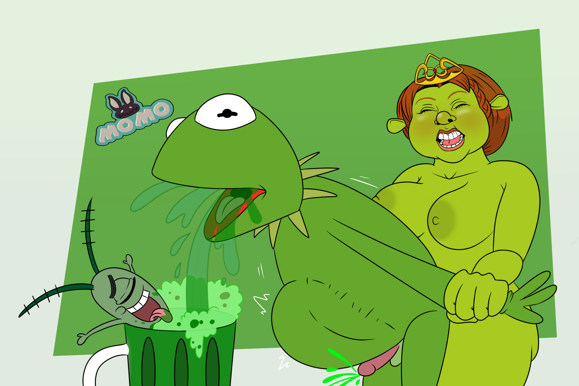 alcohol amphibian anthro areola ass beer beer_mug beverage big_penis bodily_fluids breasts crossover cum cum_in_ass cum_in_mouth cum_inside cursed cursed_image dreamworks drinking drinking_cum female frog genital_fluids genitals green_background green_body green_skin group gynomorph hi_res holidays huge_cock humanoid intersex intersex/male kermit_the_frog male male_focus marine momokarin muppets nickelodeon nightmare_fuel nipples ogre open_mouth overweight penetration penis plankton_(species) princess_fiona puppet sheldon_j._plankton shrek_(series) simple_background smooth_skin spongebob_squarepants spongebob_squarepants_(series) st._patrick's_day thanks_i_hate_it trio universal_studios weird_crossover what what_has_science_done where_is_your_god_now why
