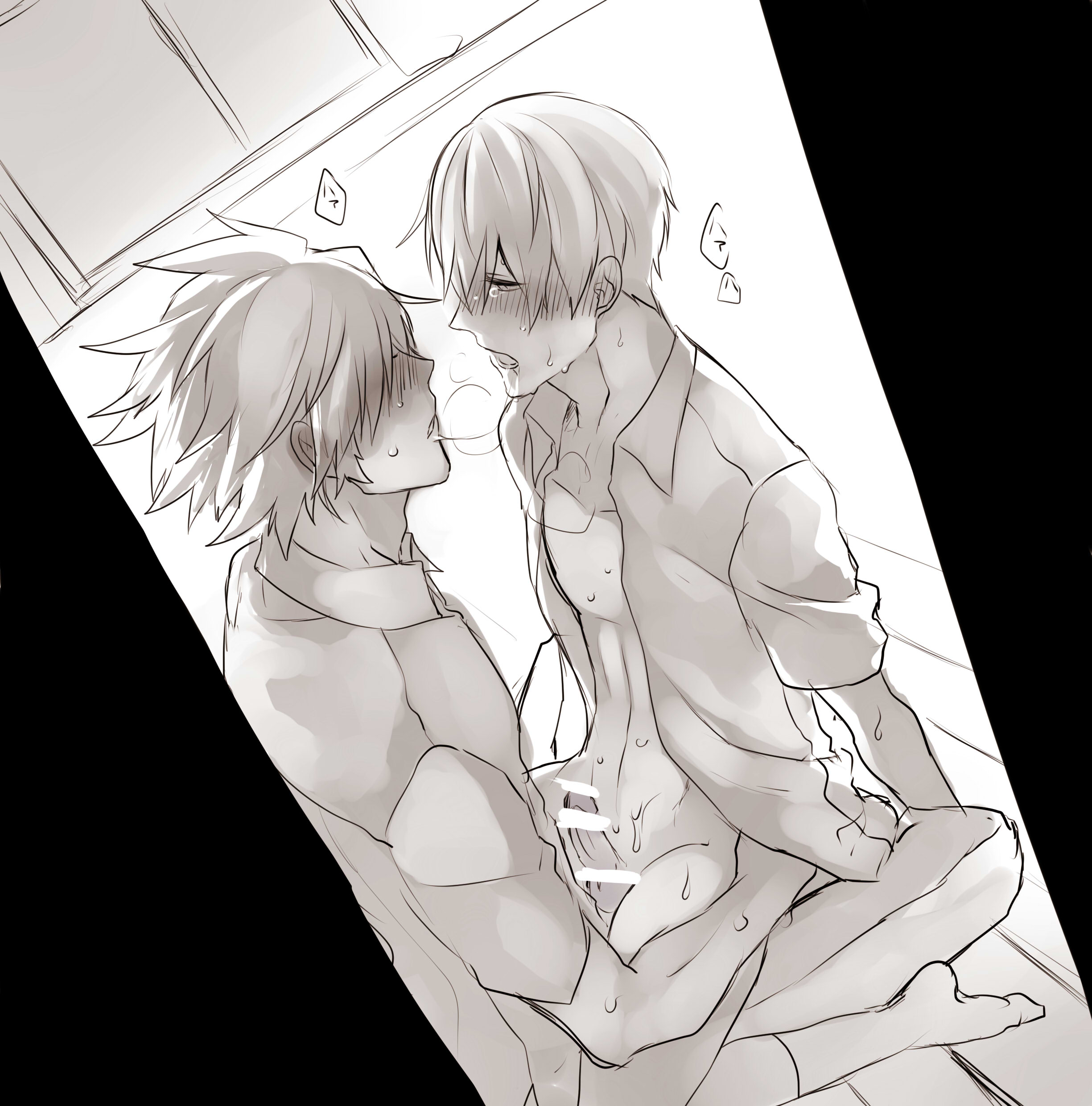 ...anal, blush, bottomless, kissing, male only, multiple boys, sex, sitting...