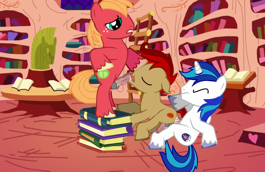 big macintosh (mlp), original character, shining armor (mlp), friendship is magic, my little pony, anal, anal sex, cum, cum in ass, cum inside, equine, furry, gay, licking, male, no humans, oral, penetration, penis, saliva, sex, testicles, 