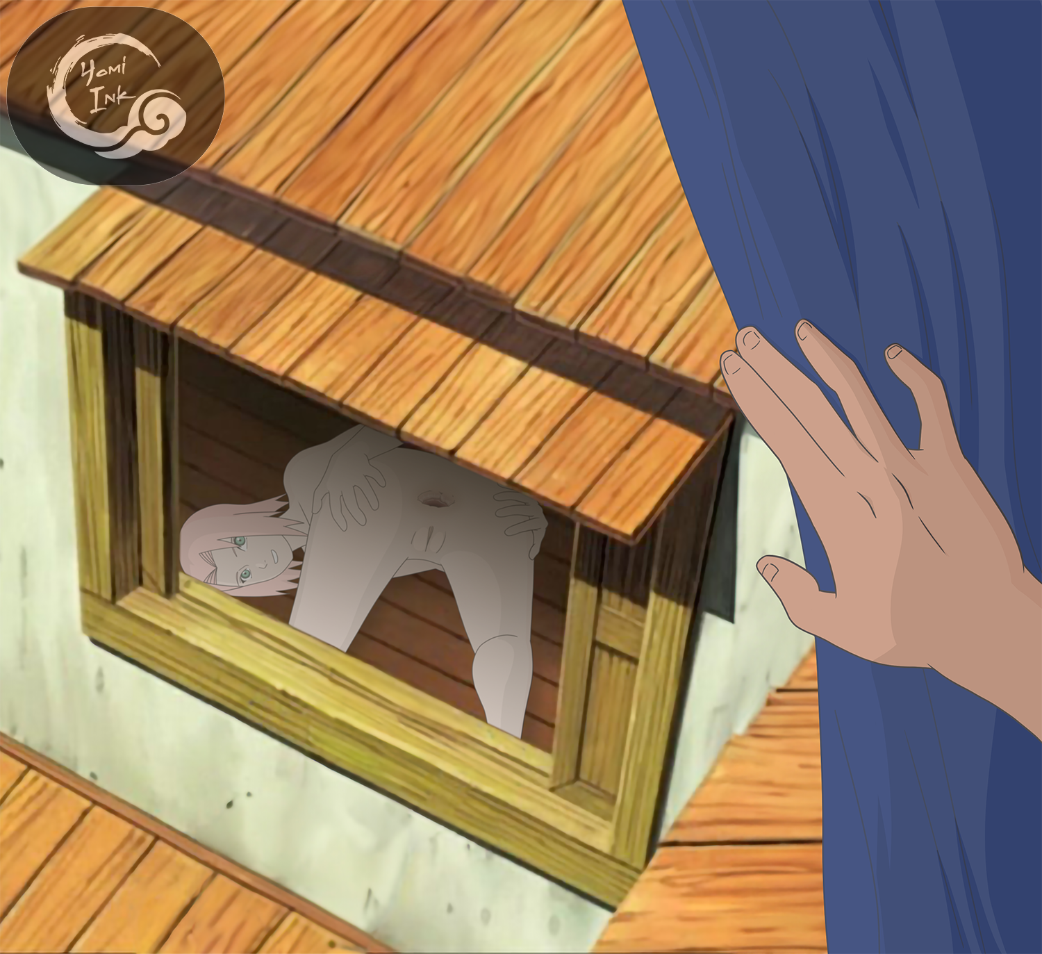 1girls all_fours anus female gaping gaping_anus house naruto naruto_(series) naruto_shippuden neighbor sakura_haruno showing_ass spying waiting_for_sex window