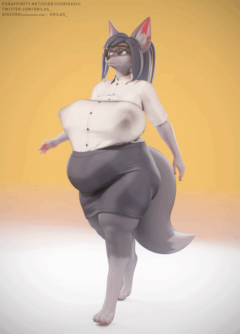 1girls 3d alternate_version_available animated anthro belly black_hair blue_eyes breasts canine canine_humanoid chubby chubby_female fat female female_focus female_only furry glasses grey_body grey_fur hanging_belly hilwu hips iii_oridas_iii large_breasts nipple_bulge nipples_visible_through_clothing polo_shirt see-through_clothing skirt skirt_around_belly stomach thick_thighs thighs walk_cycle walking