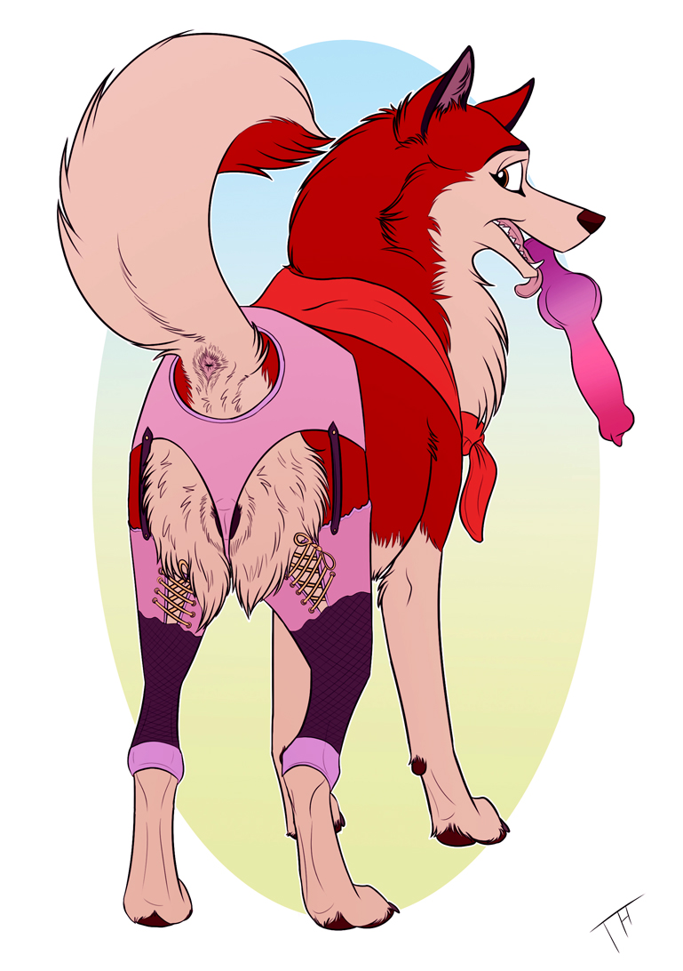 tailshigh, jenna (balto), balto (film), animal genitalia, animal pussy, anus, canine, canine dildo, canine pussy, clothing, dildo, female, feral, fur, husky, legwear, mammal, pussy, rear view, red fur, sex toy, solo, 