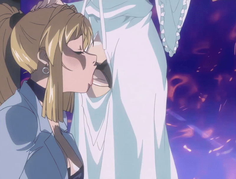 00s 1futa 1girls 2007 american animated anime_screenshot attack bible_black bible_black_new_testament blonde_hair blue_eyes blush bouncing_breasts bow breasts choker closed_eyes crazy_smile dress earrings energy_beam fellatio female futa_with_female futanari glowing_eyes hand_on_another's_head jewelry jody_crowley large_breasts lips long_hair multiple_girls nightgown no_testicles oral penis reaching saeki_kaori shin_bible_black shiny_skin short_hair smile tagme white_dress witch