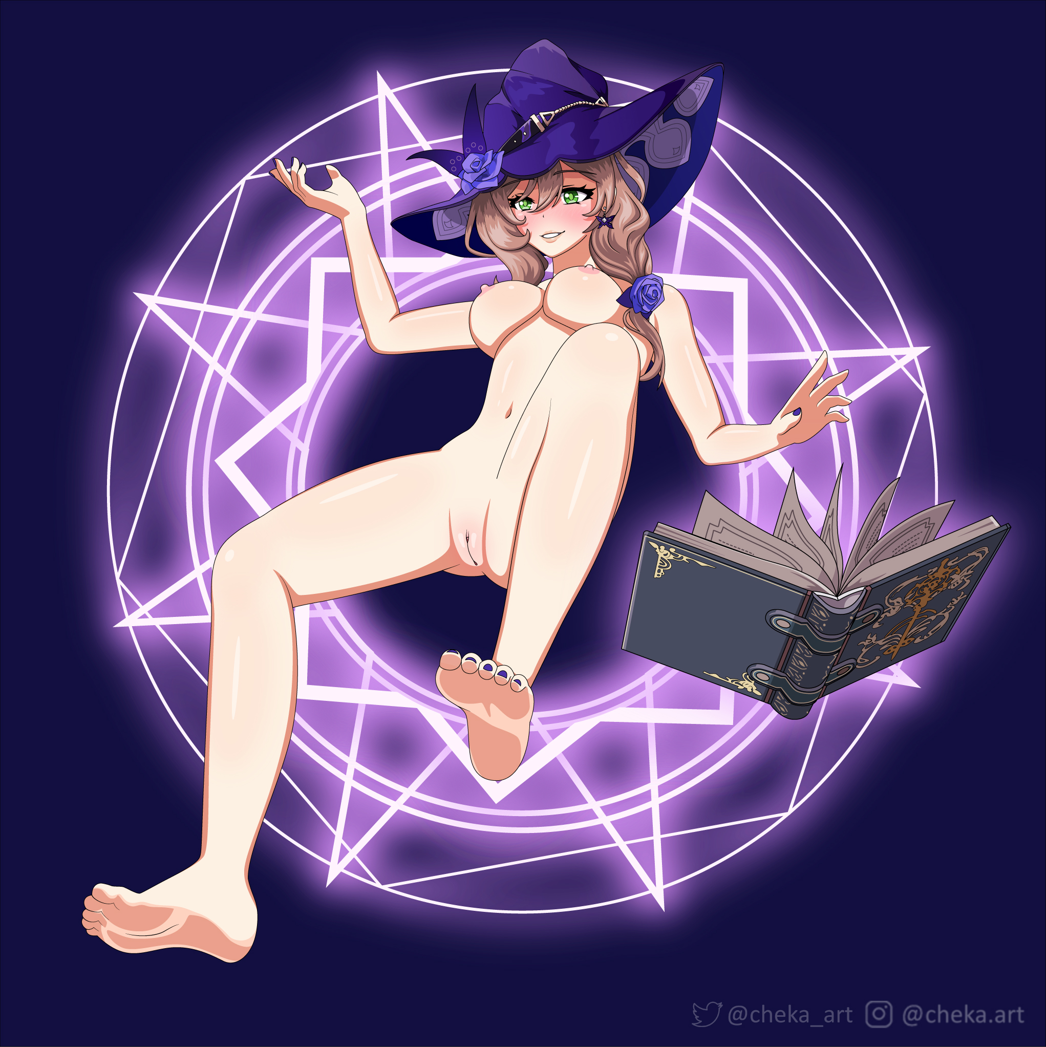Nude female magician