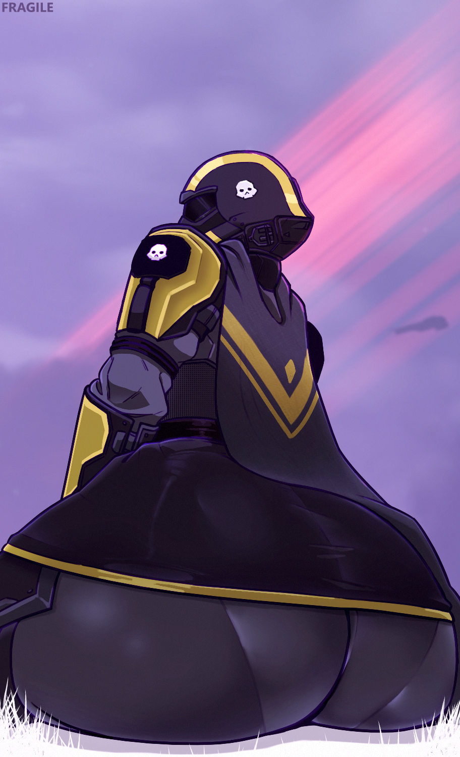 1girls armor ass ass_focus female from_behind helldivers helldivers_2 helmet huge_ass itsnotfragile sitting skirt
