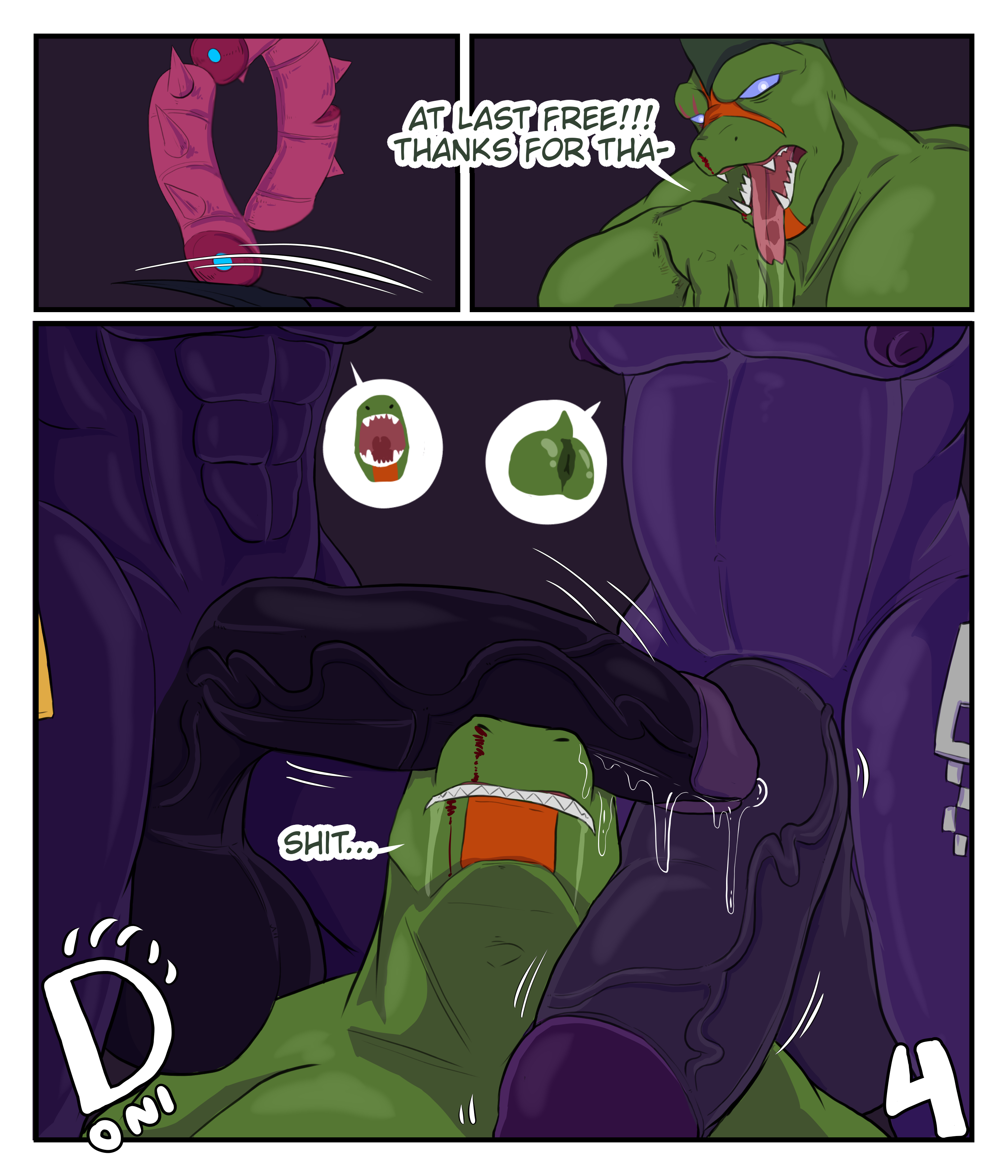 abs absurd_res anthro armored_dragon_(kaijudo) balls big_penis bodily_fluids border chimera chimera_(kaijudo) circumcised comic cutting dialogue donisette dragon dripping genital_fluids genitals group hi_res huge_cock iguana iguanid imminent_sex kaijudo kaijudo_rise_of_the_duel_masters lizard male male/male musclegut muscular mythological_creature mythological_scalie mythology navel nipples nosebleed penis penis_on_face pictographics plant precum precum_drip profanity reptile saliva saliva_drip scalie scaradorable_of_gloom_hollow skycrusher tongue tongue_out trio vein veiny_penis vines white_border zipper