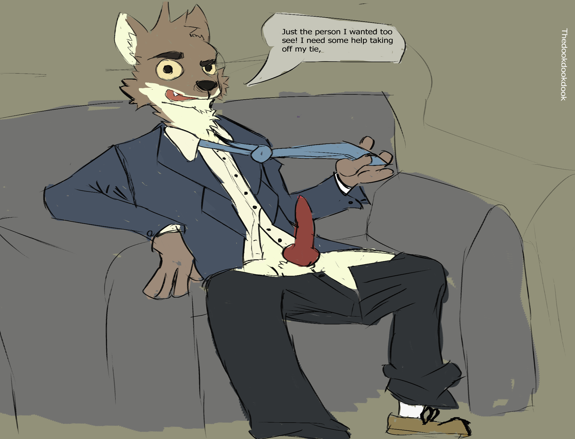 hi res, anthro, canid, canine, canis, clothing, dialogue, erection, male, m...