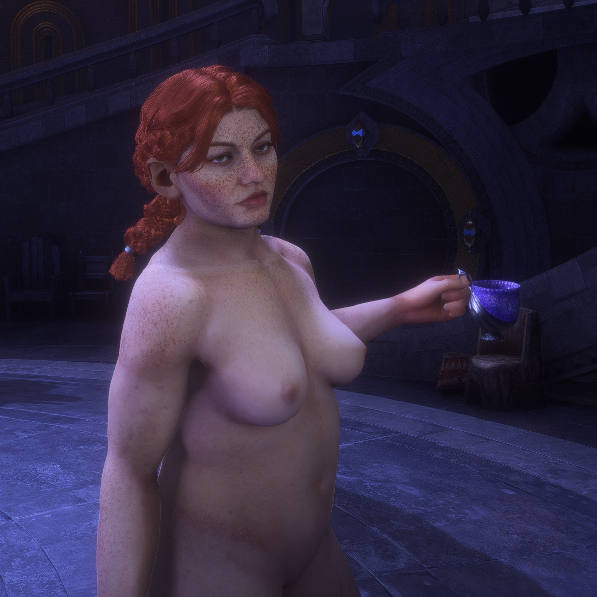 chubby dragon_age dragon_age_the_veilguard dwarf dwarf_female female freckles freckles_on_chest freckles_on_face freckles_on_shoulders ginger lace_harding nude_mod red_hair thick_thighs