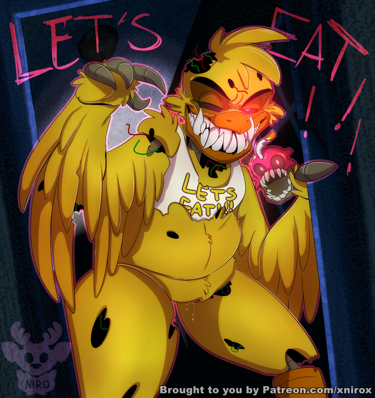 xnirox, chica (fnaf), nightmare chica (fnaf), animatronic, anthro, avian, b...