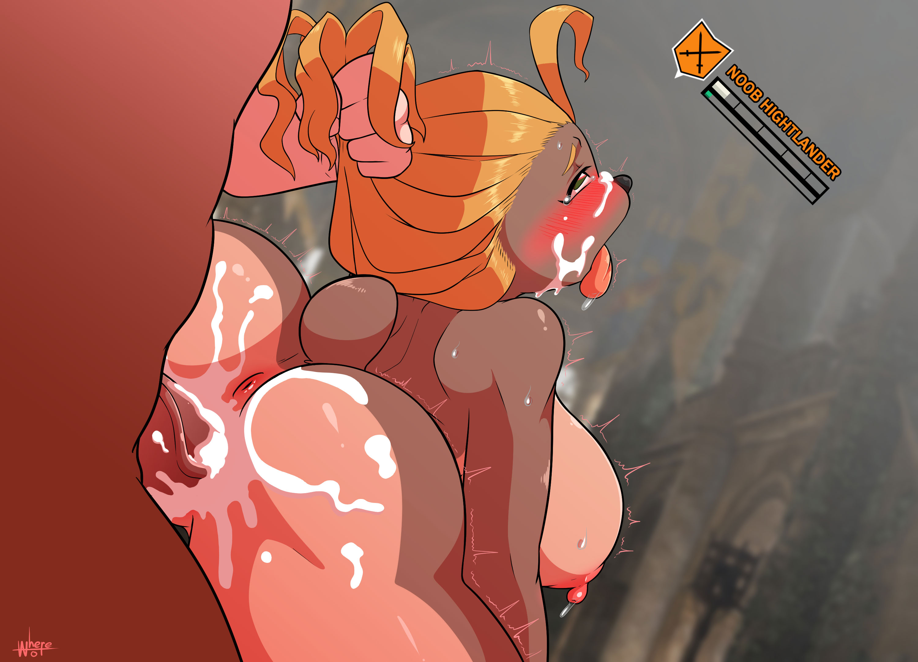 wherewolf, for honor, hi res, anthro, anus, ass, big breasts, blush, breasts, cum, cum in pussy, cum inside, female, hair, hair grab, looking pleasured, male, mammal, penetration, side boob, straight, tongue, tongue out, ursid, vaginal penetration, 