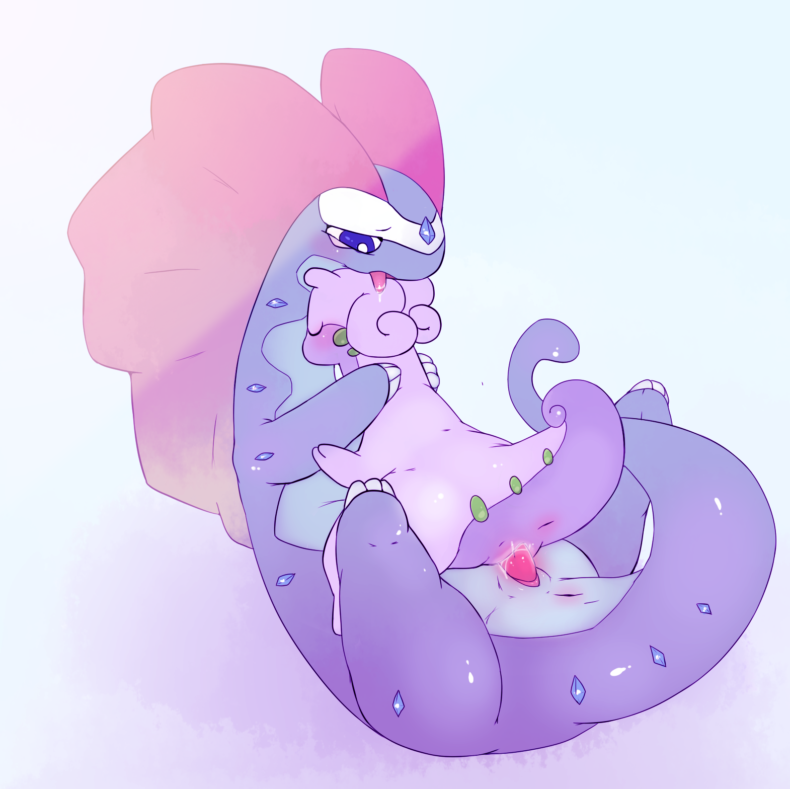watermelon (artist), aurorus, goodra, nintendo, pokemon xy, 1boy, 1girls, 2 fingers, 3 fingers, 3 toes, anus, ass, big tail, blue eyes, blue skin, blush, claws, closed eyes, dinosaur, dragon, drooling, feet, female, half-closed eyes, holding, huge ass, interspecies, legs up, long neck, looking down, male, nude, on back, on top, penetration, penis, pokemon, purple skin, pussy, saliva, scalie, sex, size difference, soles, straight, tail, thick thighs, tongue, tongue out, vaginal penetration, video games, wide hips, 