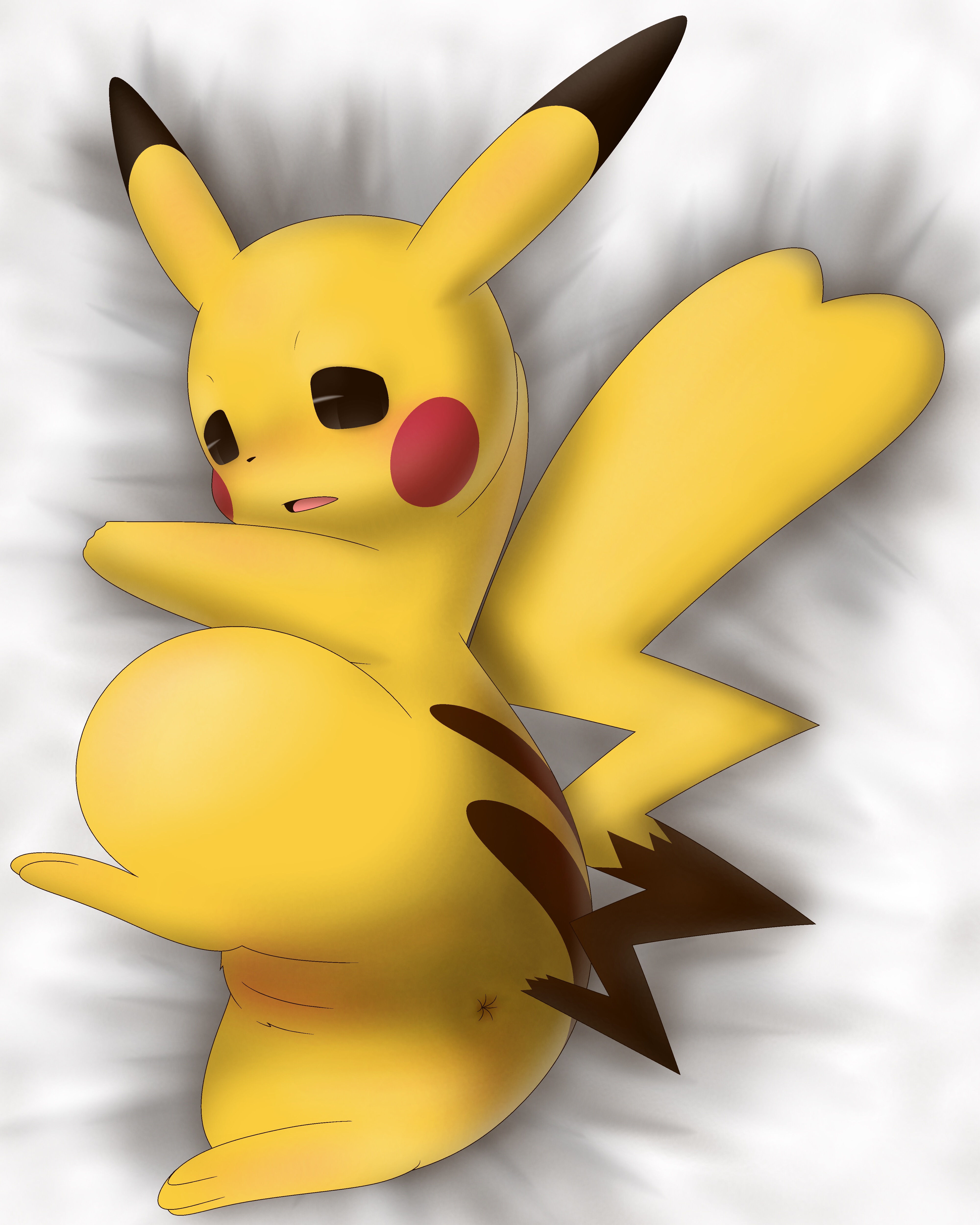 pikachu, nintendo, pokemon rgby, absurd res, hi res, white background, 1girls, 3 toes, anus, ass, bed, big ears, blush, brown eyes, brown fur, cleft tail, feet, female, female only, feral, furry, half-closed eyes, long ears, looking at viewer, lying, mammal, nude, on bed, on side, open mouth, paws, pokemon, presenting, presenting hindquarters, presenting pussy, pussy, raised tail, rodent, soles, solo, spread legs, spreading, stripes, tail, thick thighs, tongue, video games, wide hips, yellow fur, ぴかちぃ, 