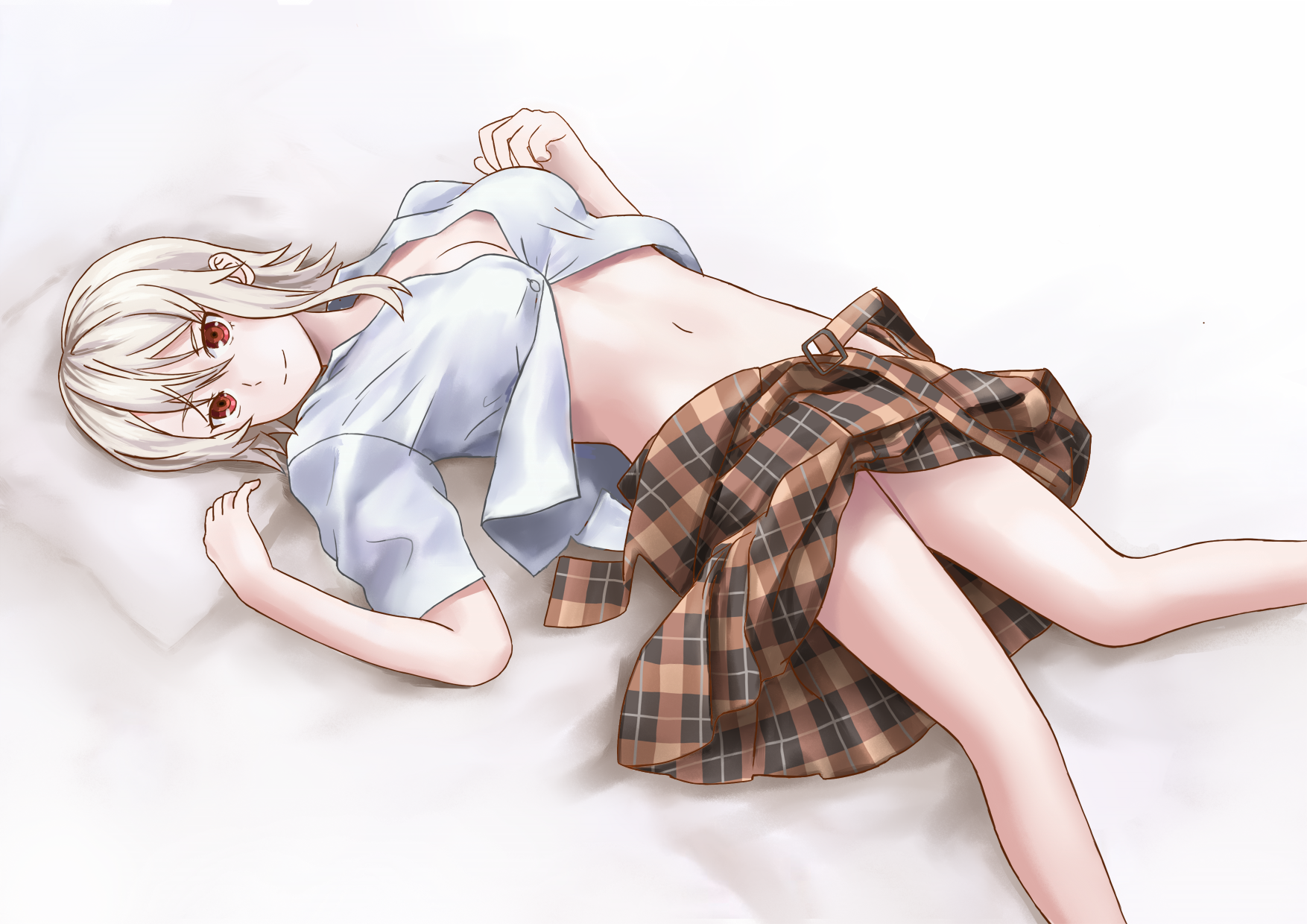 nakiri alice, <b>shokugeki</b> <b>no</b> souma, laying down, midriff, white hair.