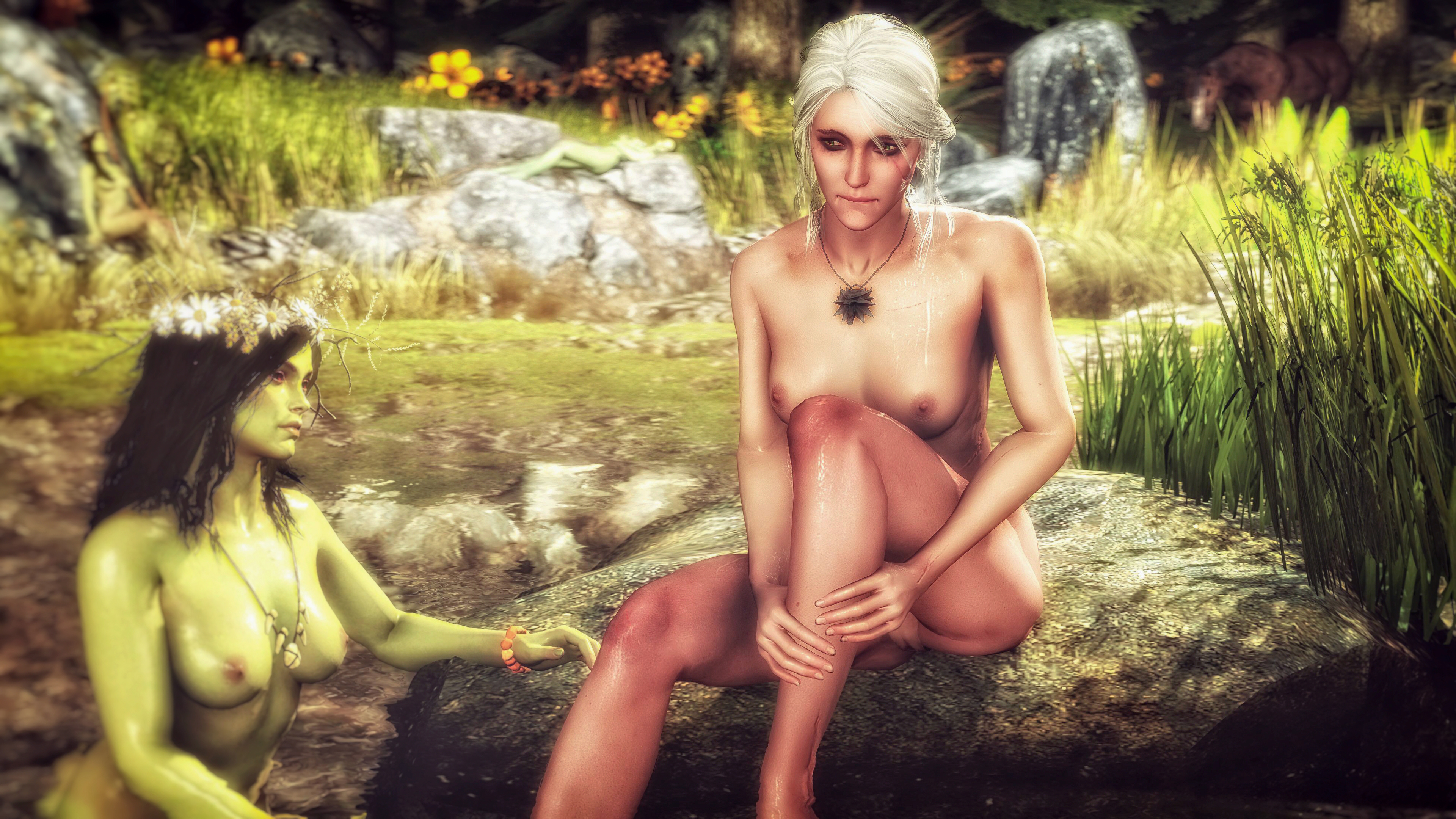 xpsfm, ciri, the witcher, the witcher 3: wild hunt, 3d, 4girls, areolae, br...