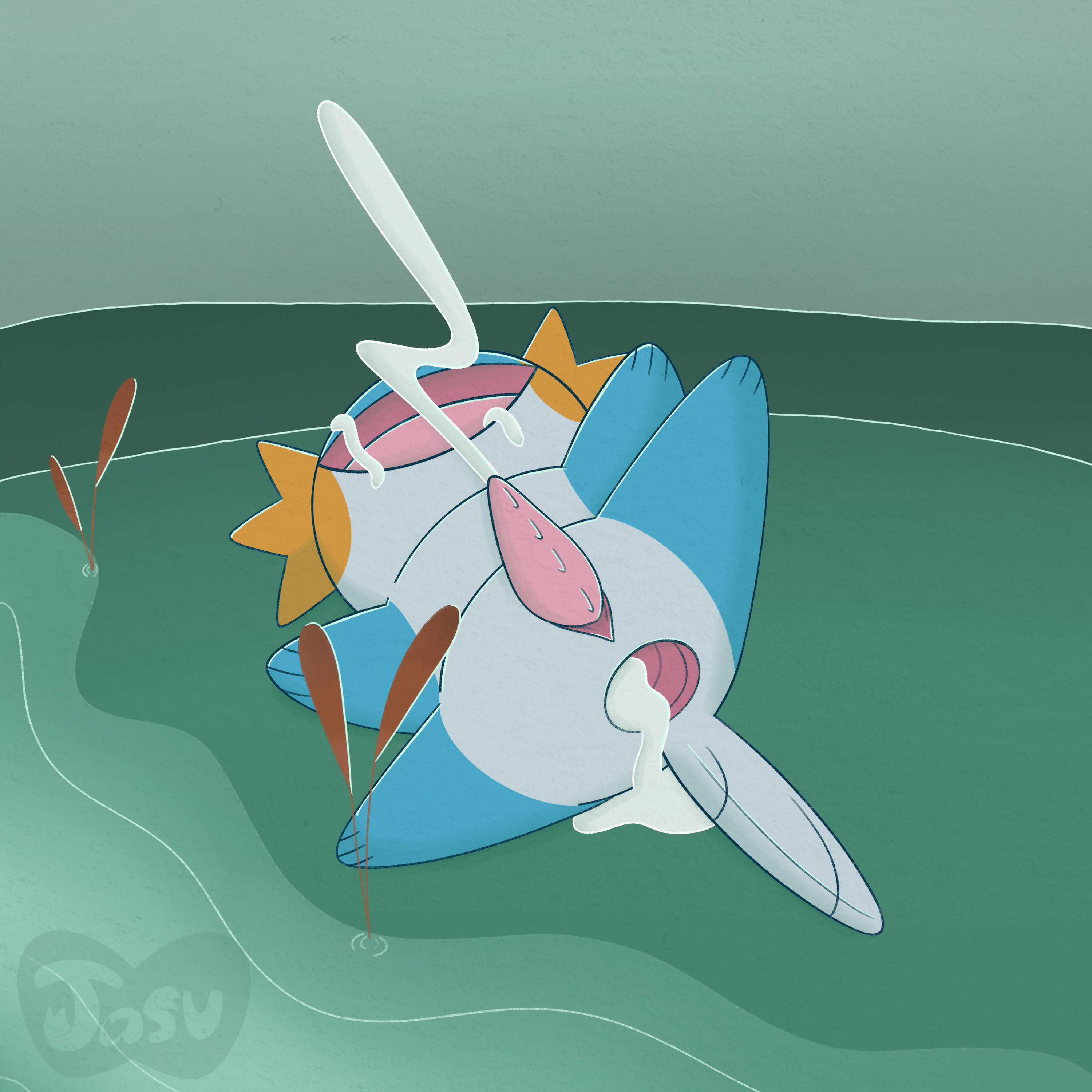 absurd_res anus bodily_fluids colored cum cum_in_ass cum_in_mouth cum_inside cumshot digital_drawing_(artwork) digital_media_(artwork) ejaculation gaping gaping_anus generation_3_pokemon genital_fluids hi_res jasucharm line_art lying male mudkip nintendo on_back open_mouth pokemon pokemon_(species) shaded solo swamp