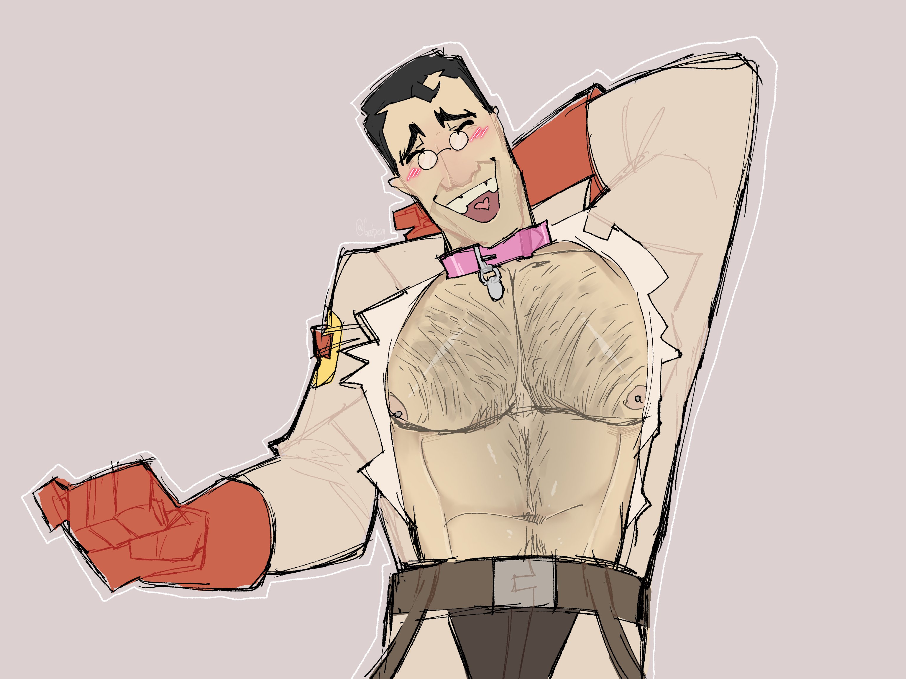 medic (team fortress 2), team fortress 2, 1boy, black hair, blush, blushing...