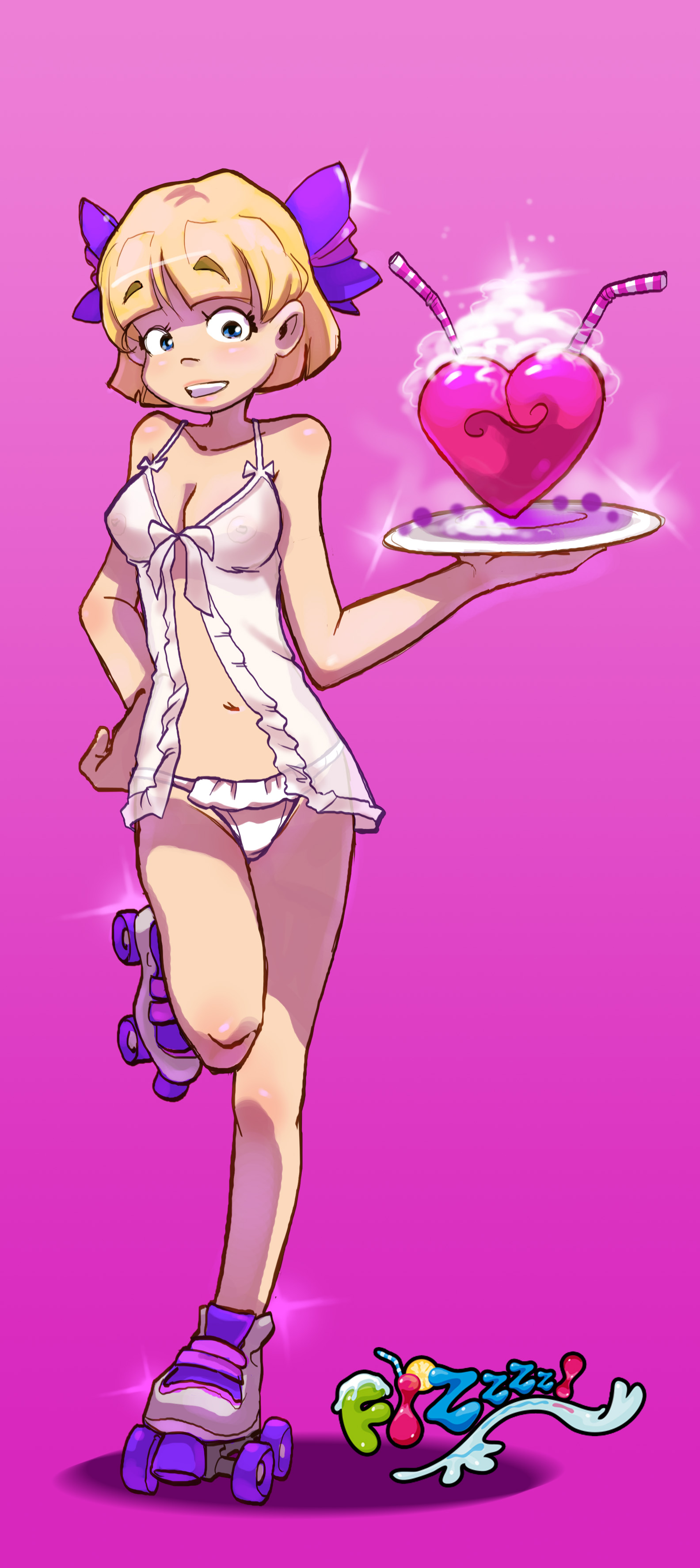 fizz, violet, original, artist, female, panties, roller skates, waitress, 
