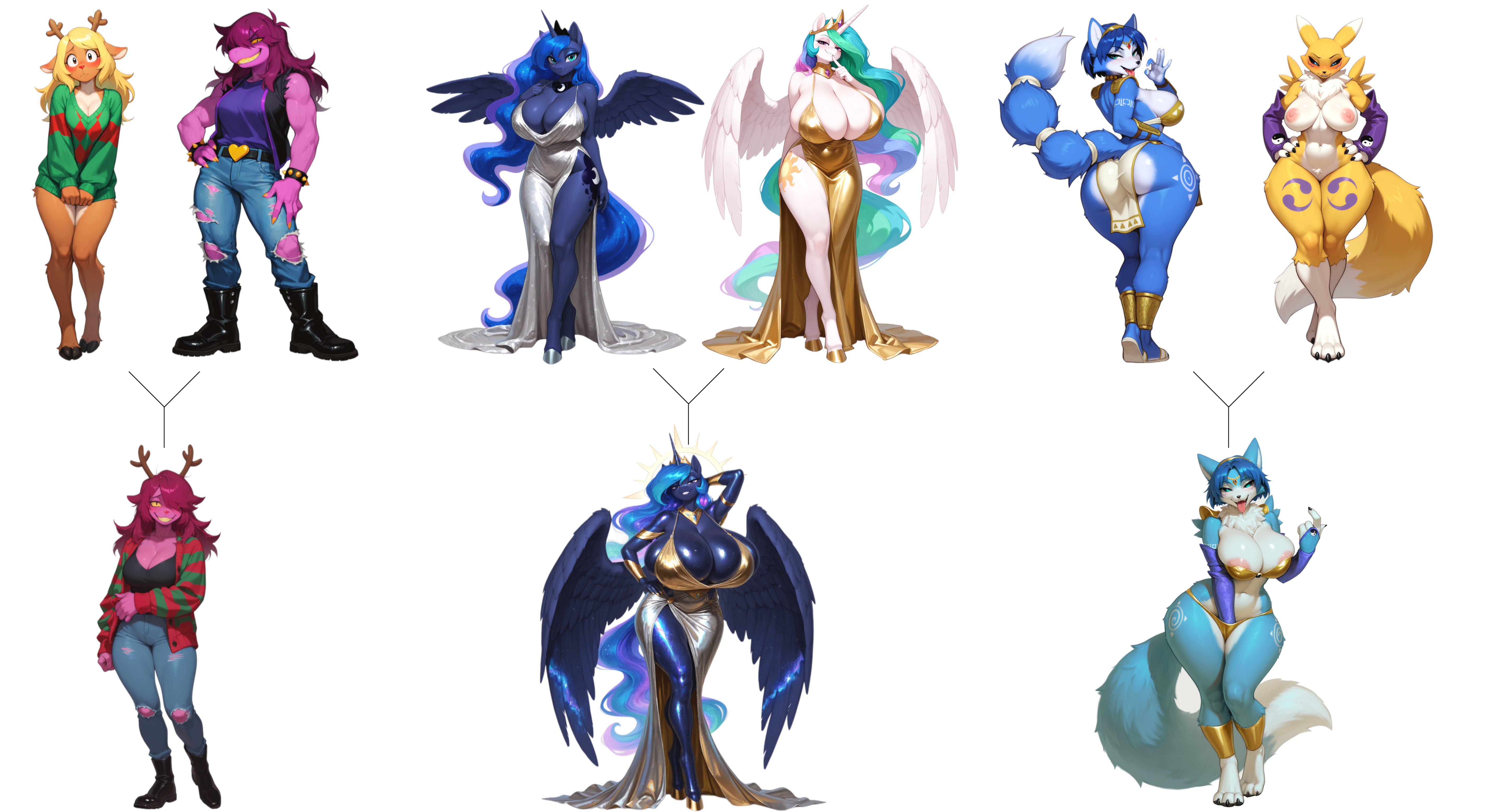 1_horn absurd_res accessory ai_generated alicorn anthro antlers armwear ass belly big_breasts black_boots black_clothing black_footwear black_sclera blonde_hair blue_body blue_breasts blue_clothing blue_eyes blue_feathers blue_fur blue_hair blue_horn blue_tail boots bottomwear bracelet breast_size_difference breasts brown_body brown_fur canid canine capreoline cervid cleavage clothed clothed_anthro clothed_female clothing countershading crossover crown cutie_mark deltarune denim denim_bottomwear denim_clothing digimon digimon_(species) dipstick_tail dress equid equine feathered_wings feathers feet female female_anthro fingers fluffy fluffy_tail footwear fox friendship_is_magic fully_clothed fur furgonomic fusion_character gloves gold_(metal) gold_jewelry green_clothing group hair hand_in_panties hand_in_underwear hand_on_hip handwear hi_res high_heeled_boots high_heels hooves horn horse huge_breasts humanoid_pointy_ears hybrid jeans jewelry krystal_(star_fox) leg_markings loincloth long_hair looking_at_viewer mammal markings monotone_breasts monotone_hair multicolored_body multicolored_fur multicolored_hair multicolored_tail my_little_pony mythological_creature mythological_equine mythology new_world_deer nintendo nipples noelle_holiday open_mouth panties pants pink_body pony prick_ears princess_celestia_(mlp) princess_luna_(mlp) purple_body purple_clothing purple_eyes purple_hair reindeer renamon ring ring_(jewelry) scalie shirt shoes simple_background spiked_bracelet spikes spread_wings standing star_fox susie_(deltarune) sweater tail tail_accessory tail_jewelry tail_markings thick_thighs toes topwear torn_bottomwear torn_clothing torn_pants tuft two_tone_body two_tone_fur undertale_(series) underwear unicorn unicorn_horn white_background white_belly white_body white_breasts white_clothing white_countershading white_fur wide_hips wings yellow_body yellow_clothing yellow_fur