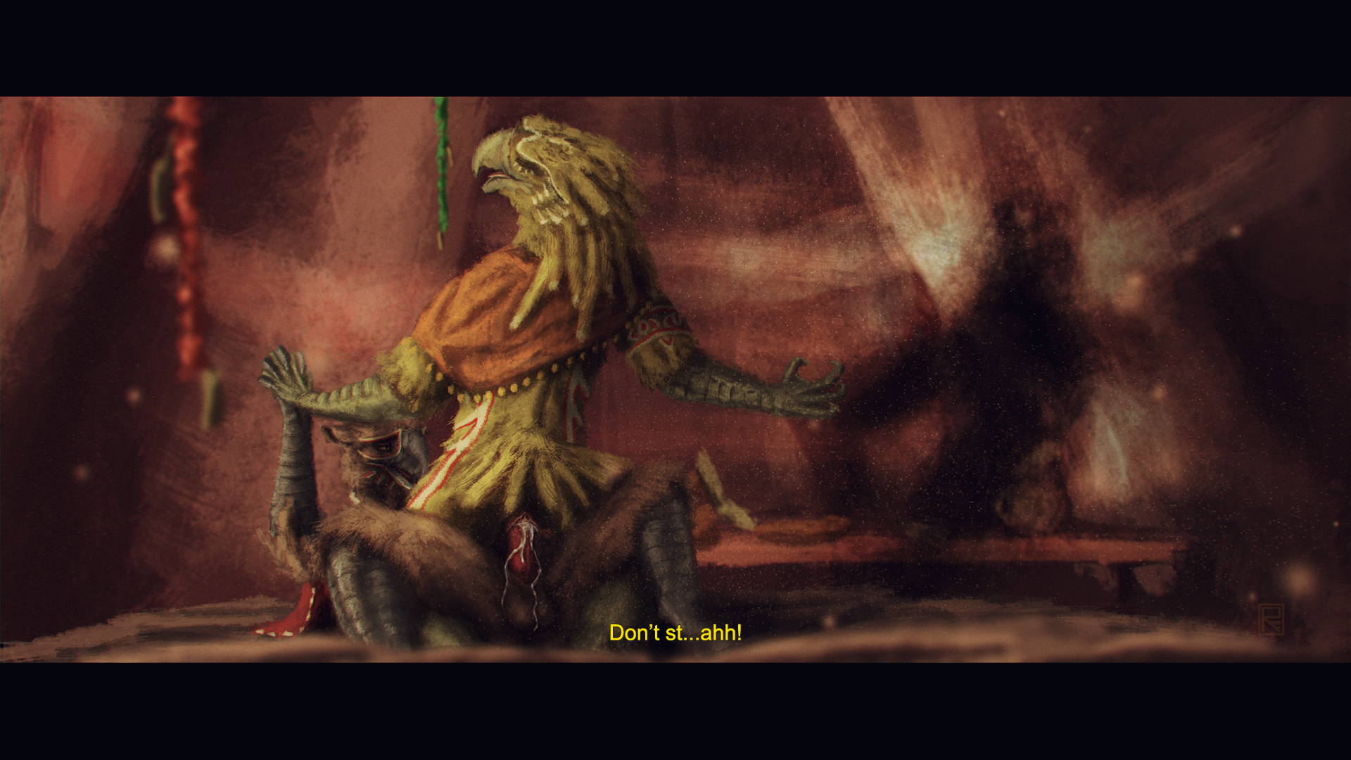 falcrus, 2018, english text, hi res, story in description, subtitled, text, 4 fingers, anthro, anthro on anthro, avian, balls, beak, biped, black beak, black claws, black eyes, bottomless, brown balls, brown feathers, brown sclera, claws, clothed, clothing, cowgirl position, cum, cum in pussy, cum inside, cum leaking, cum on balls, cum on penis, day, duo, erection, feathers, female, half-closed eyes, hand holding, inside, letterbox, logo, looking at another, looking at partner, looking pleasured, lying, male, male penetrating, on back, on top, open beak, open mouth, orange topwear, orgasm, penetration, penis, pink pussy, pink tongue, pussy, rear view, red penis, red stripes, red topwear, sex, sharp claws, slit pupils, spread legs, spreading, story, straight, stripes, tail feathers, tapering penis, tattoo, tent, tongue, tribal, tribal tattoo, vaginal penetration, white beak, white stripes, yellow feathers, 